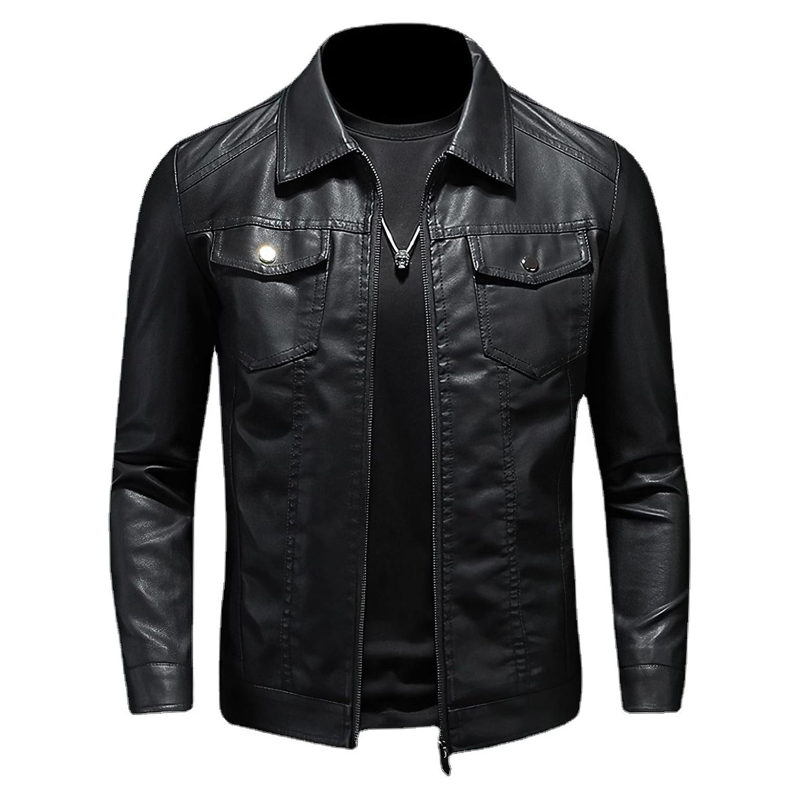 Chaqueta de Cuero Sintético para Hombre ZFBAOJT Negra XX-Large