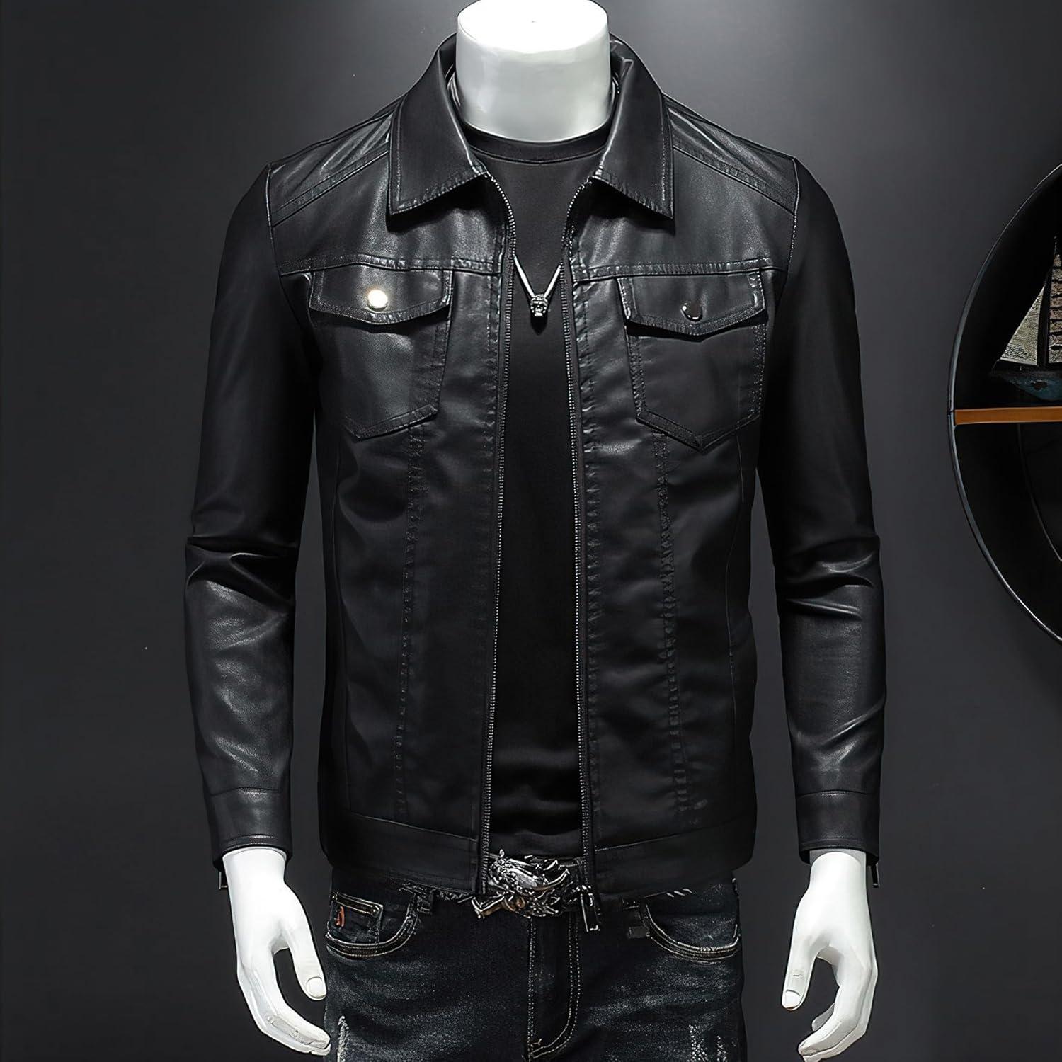Chaqueta de Cuero Sintético para Hombre ZFBAOJT Negra XX-Large