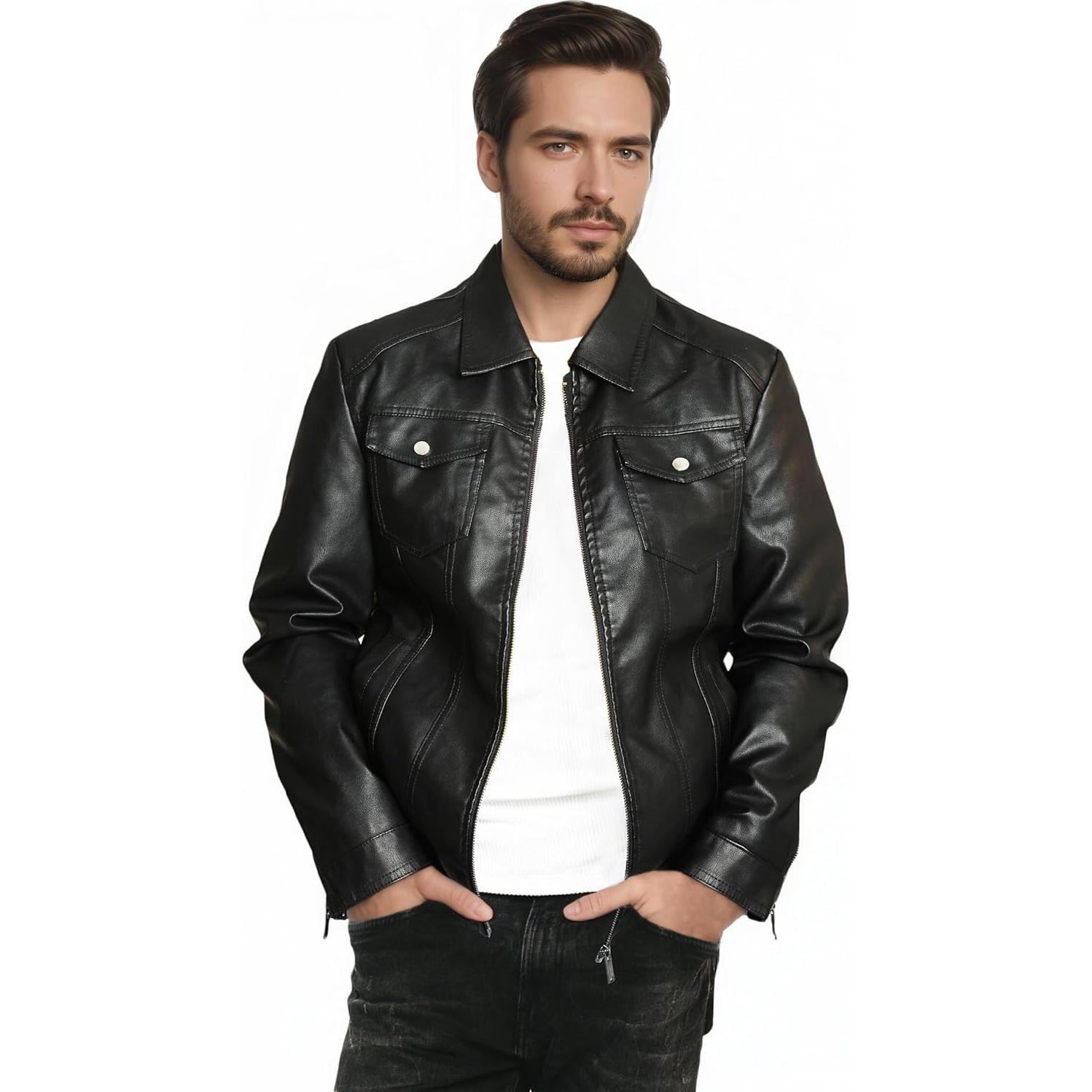 Chaqueta de Cuero Sintético para Hombre ZFBAOJT Negra XX-Large