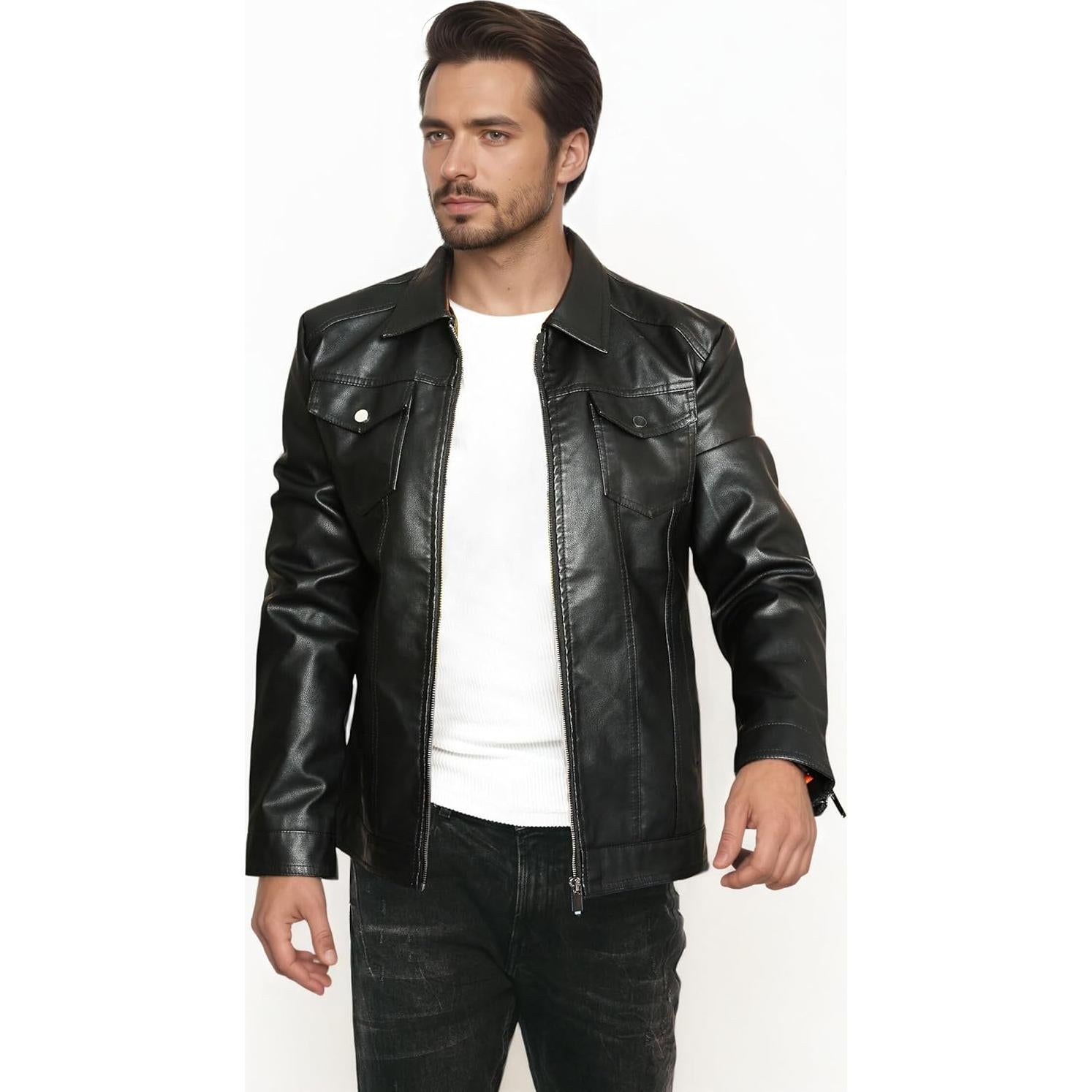 Chaqueta de Cuero Sintético para Hombre ZFBAOJT Negra XX-Large