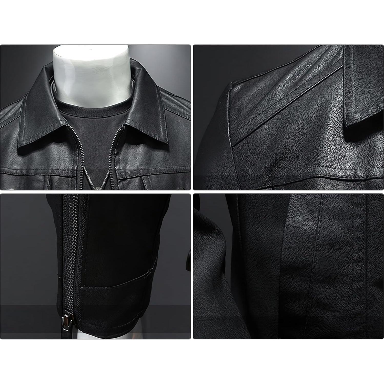 Chaqueta de Cuero Sintético para Hombre ZFBAOJT Negra XX-Large