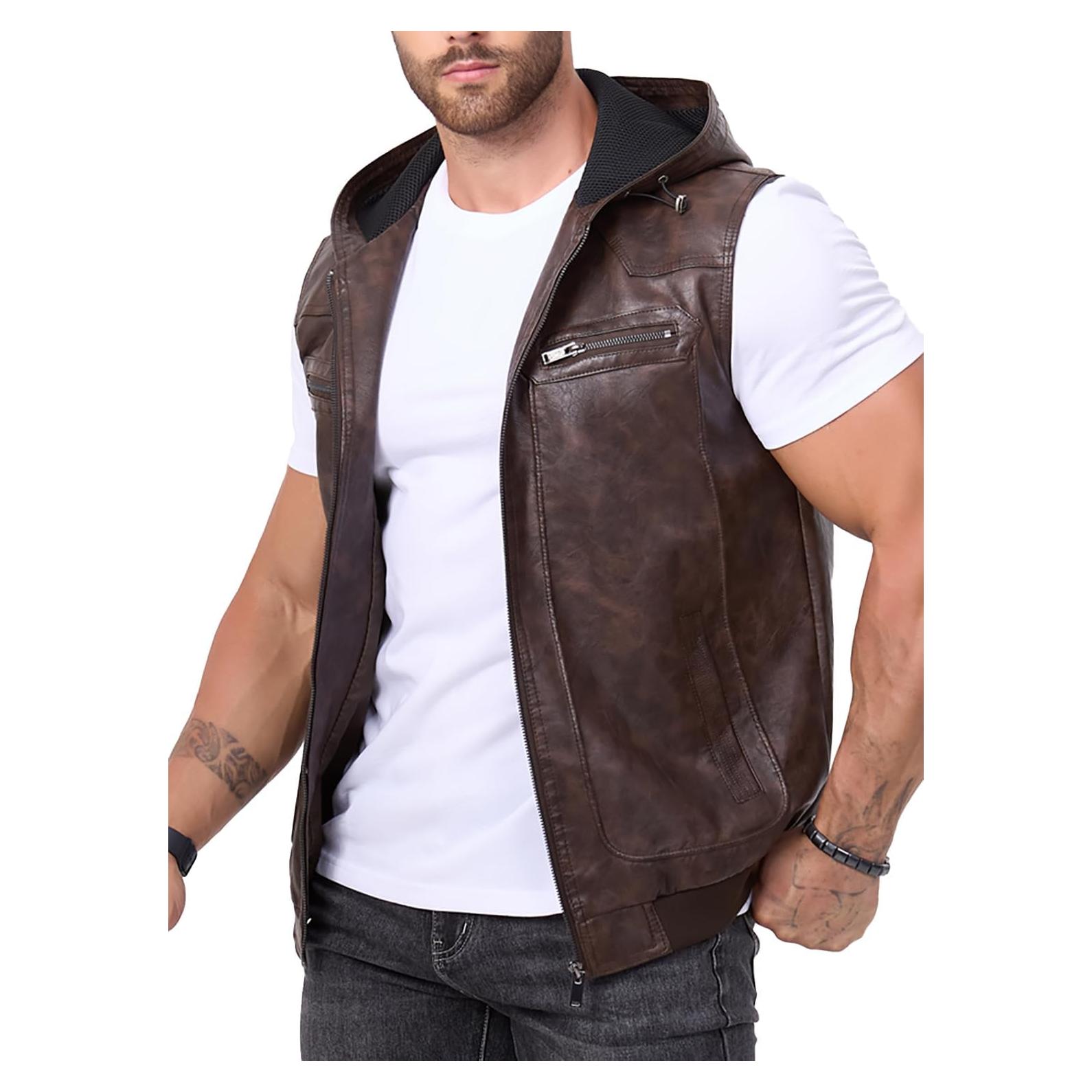 Chaleco de Cuero Sintético Vintage para Hombre FANARCHER