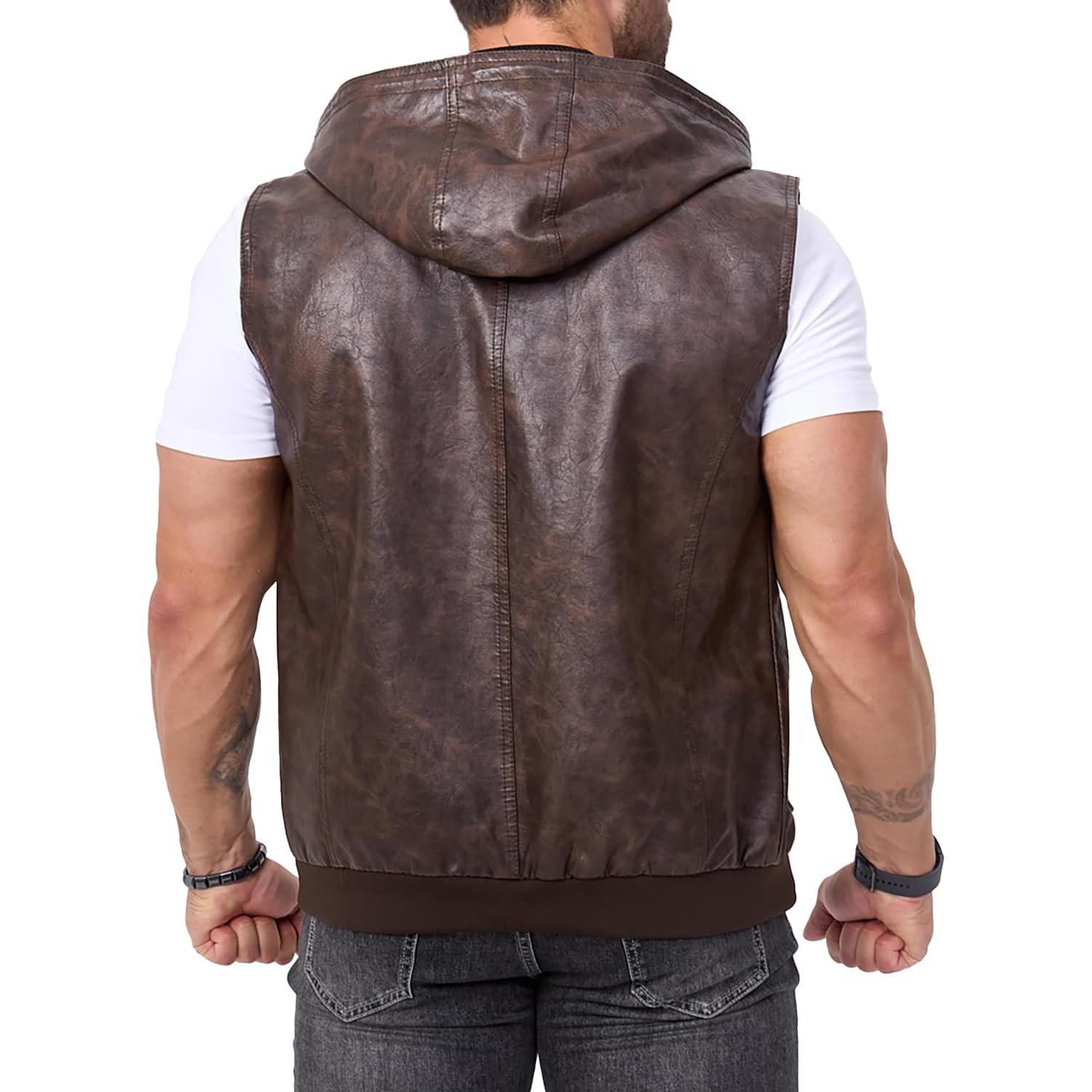 Chaleco de Cuero Sintético Vintage para Hombre FANARCHER