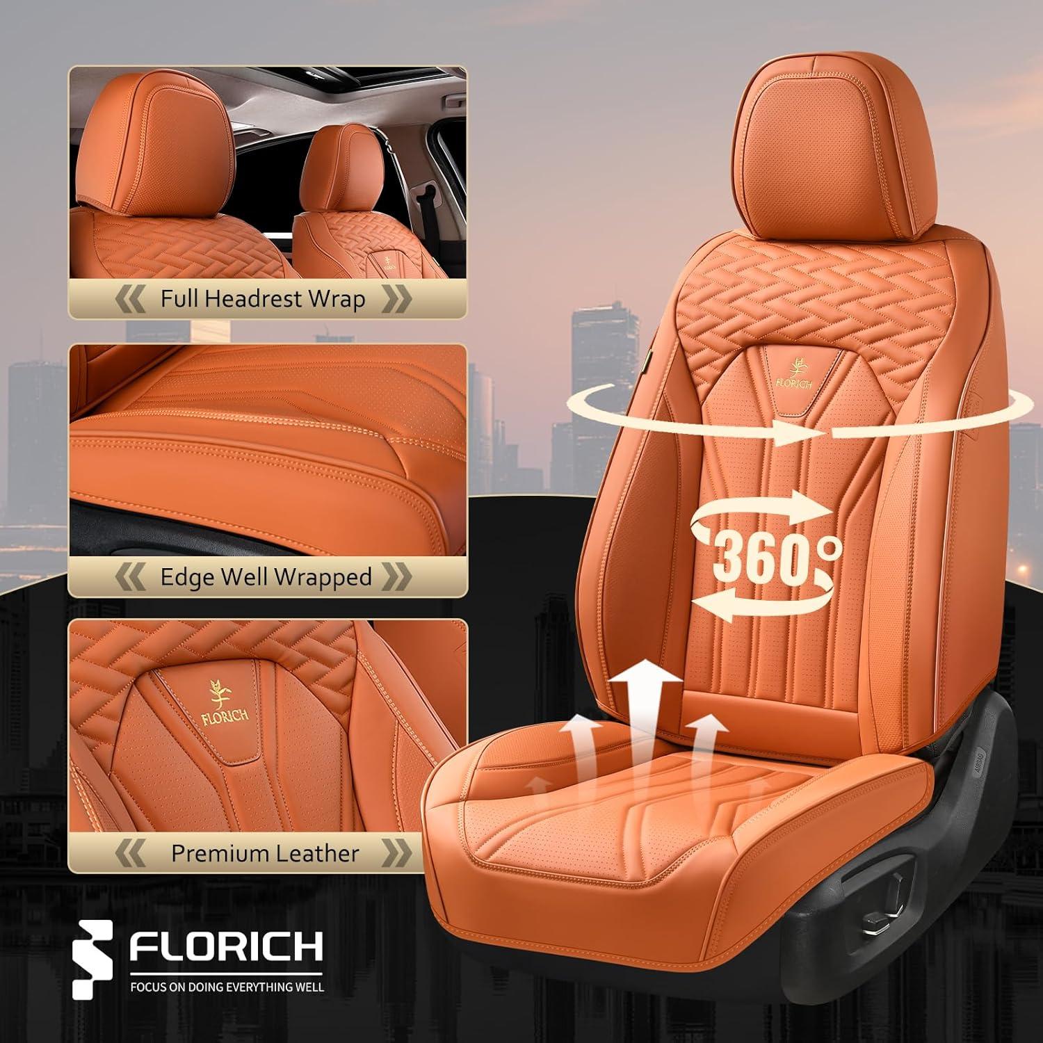Cubiertas de Asiento FLORICH Naranja Cuero Impermeable Ajuste Universal