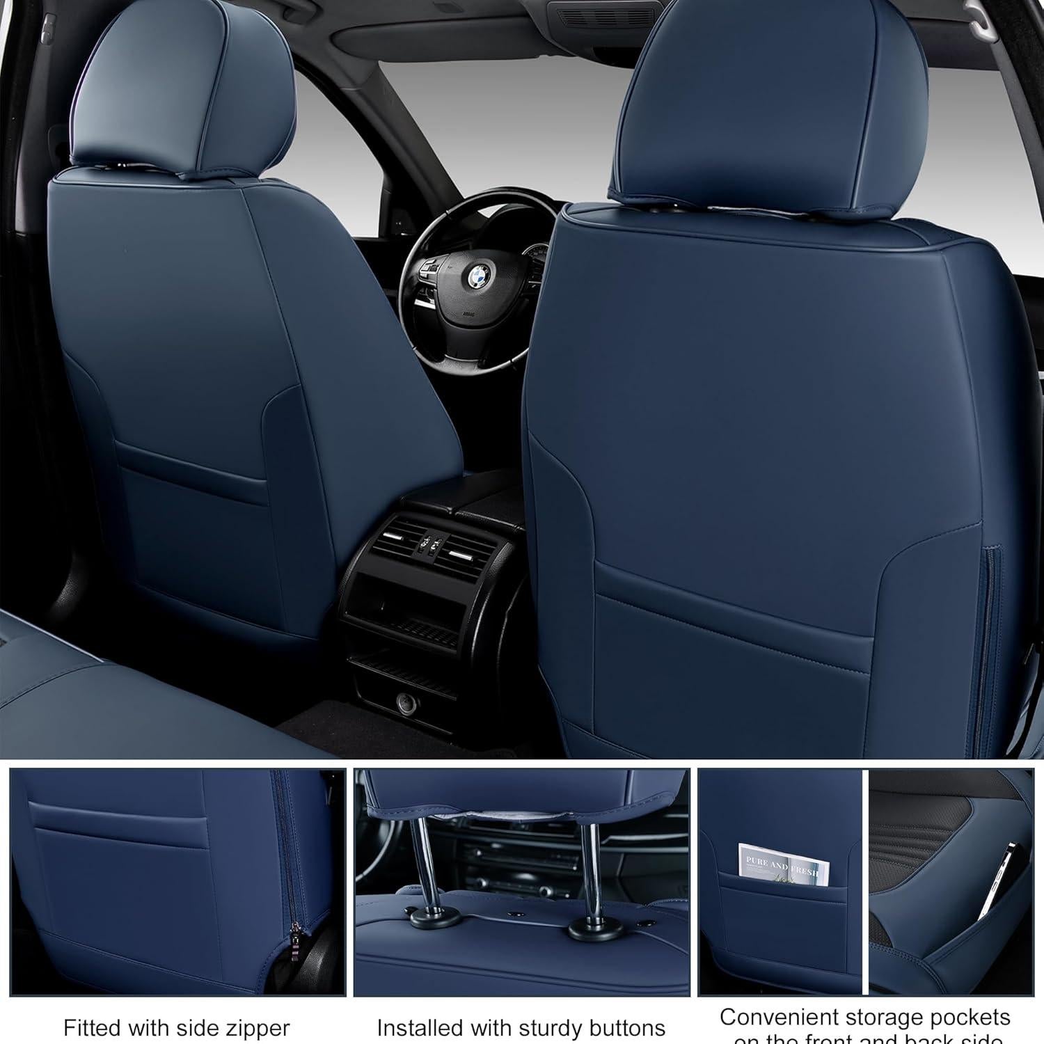 Cubiertas de Asientos de Coche BWTJF Juego Completo Universal Negro y Marino