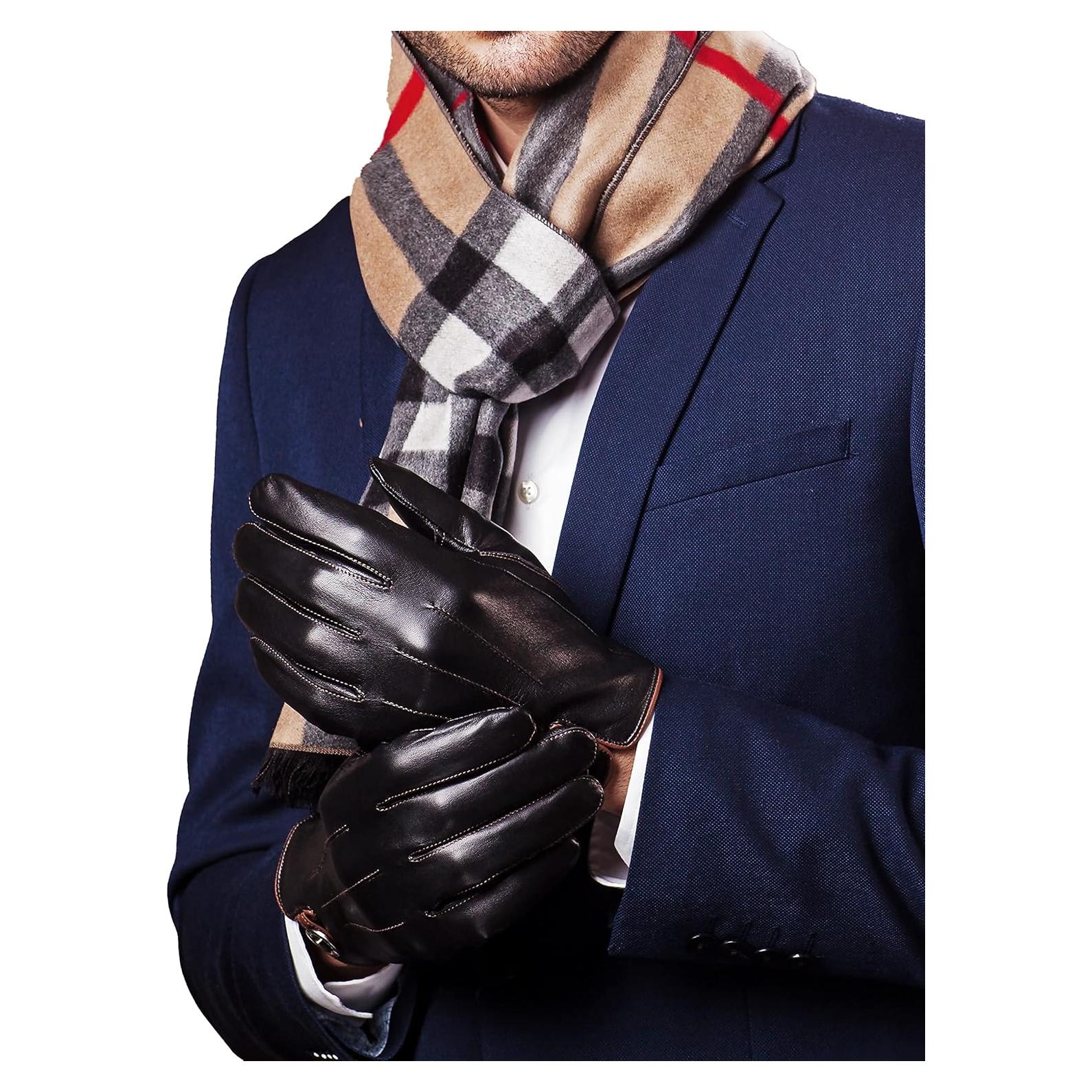 Guantes de Cuero de Cordero YISEVEN para Hombre Invierno Táctiles
