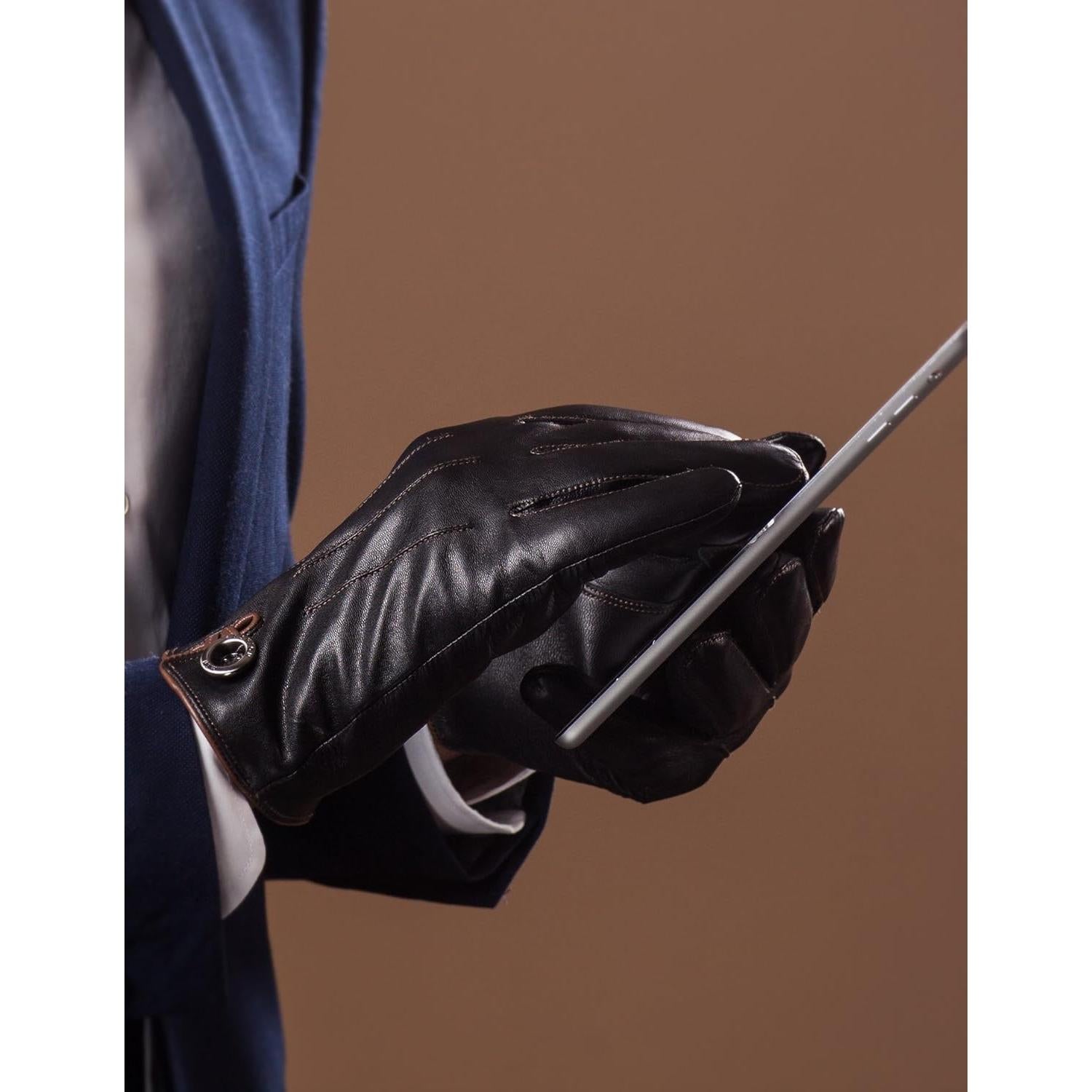 Guantes de Cuero de Cordero YISEVEN para Hombre Invierno Táctiles