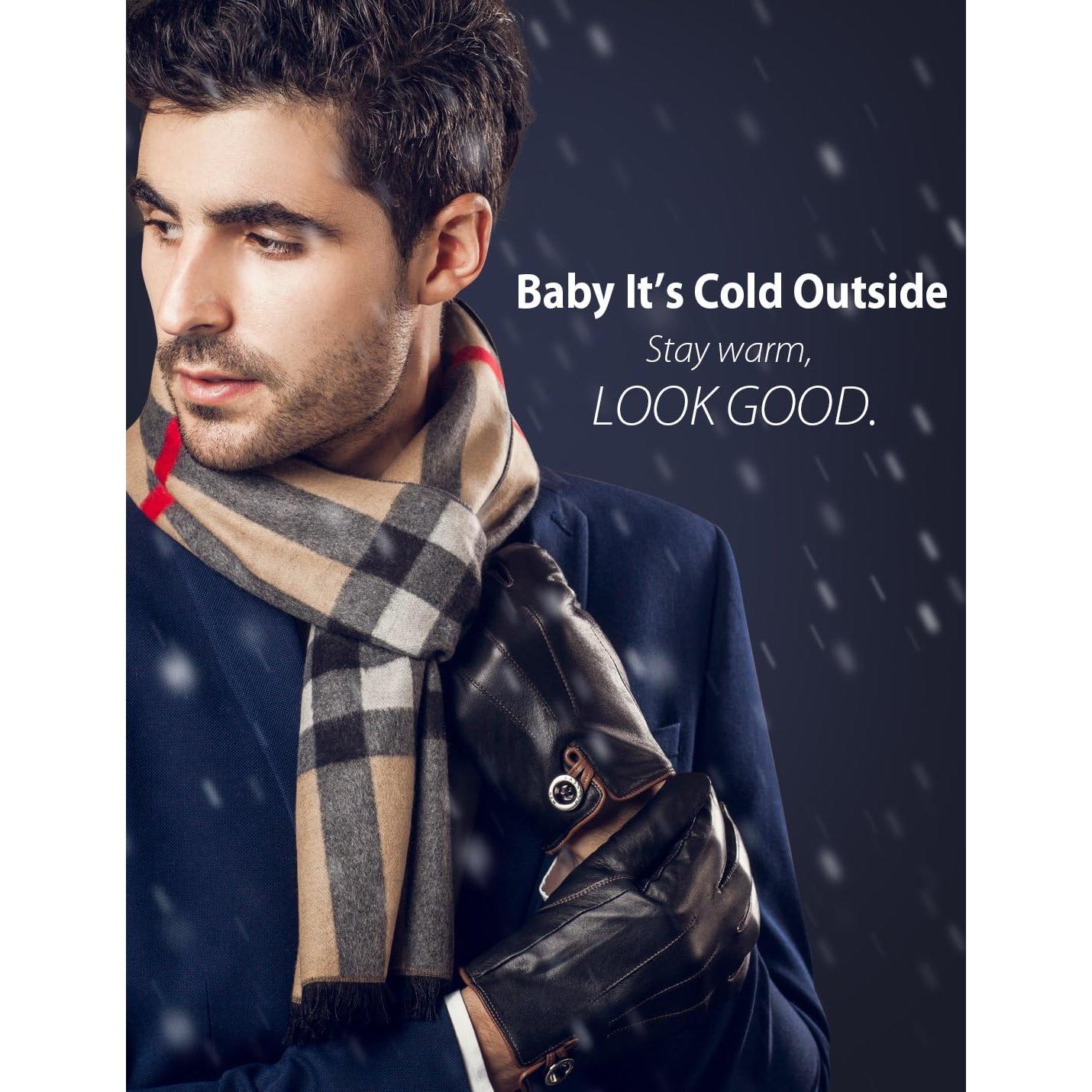 Guantes de Cuero de Cordero YISEVEN para Hombre Invierno Táctiles