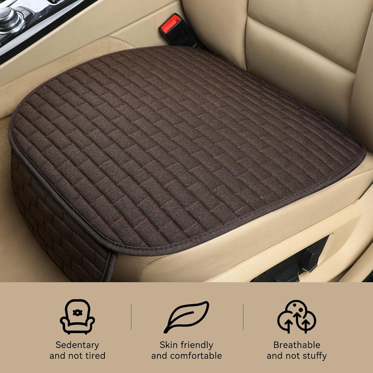 Funda de Asiento de Coche Tioollev Lino Antideslizante Café
