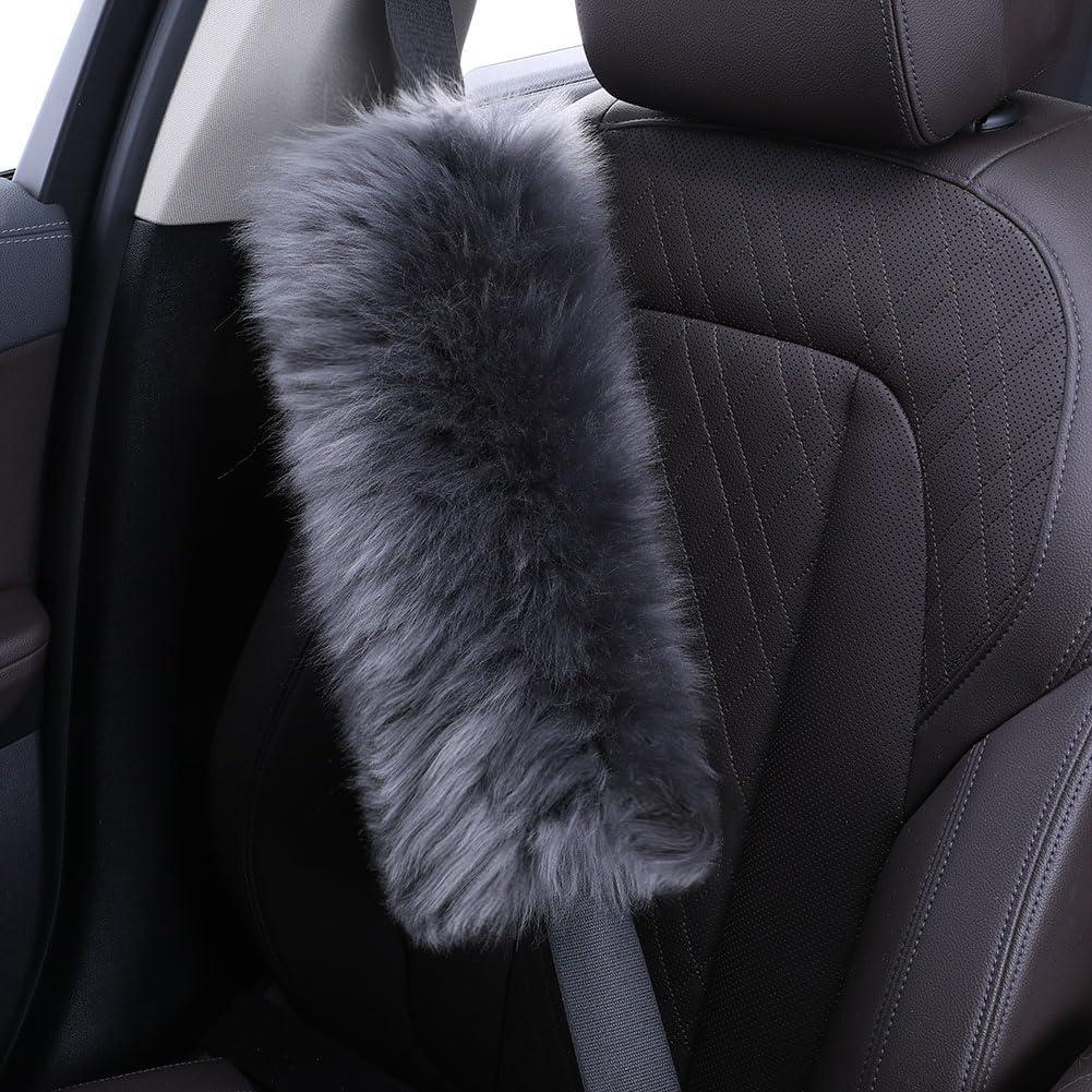 Fuzzy Sheepskin Seat Belt Cover, Fluffy Seatbelt Cover Pad for Pacemaker Adults Kids Women Universal Plush Cozy Long Wool Car,2 Pack Steel