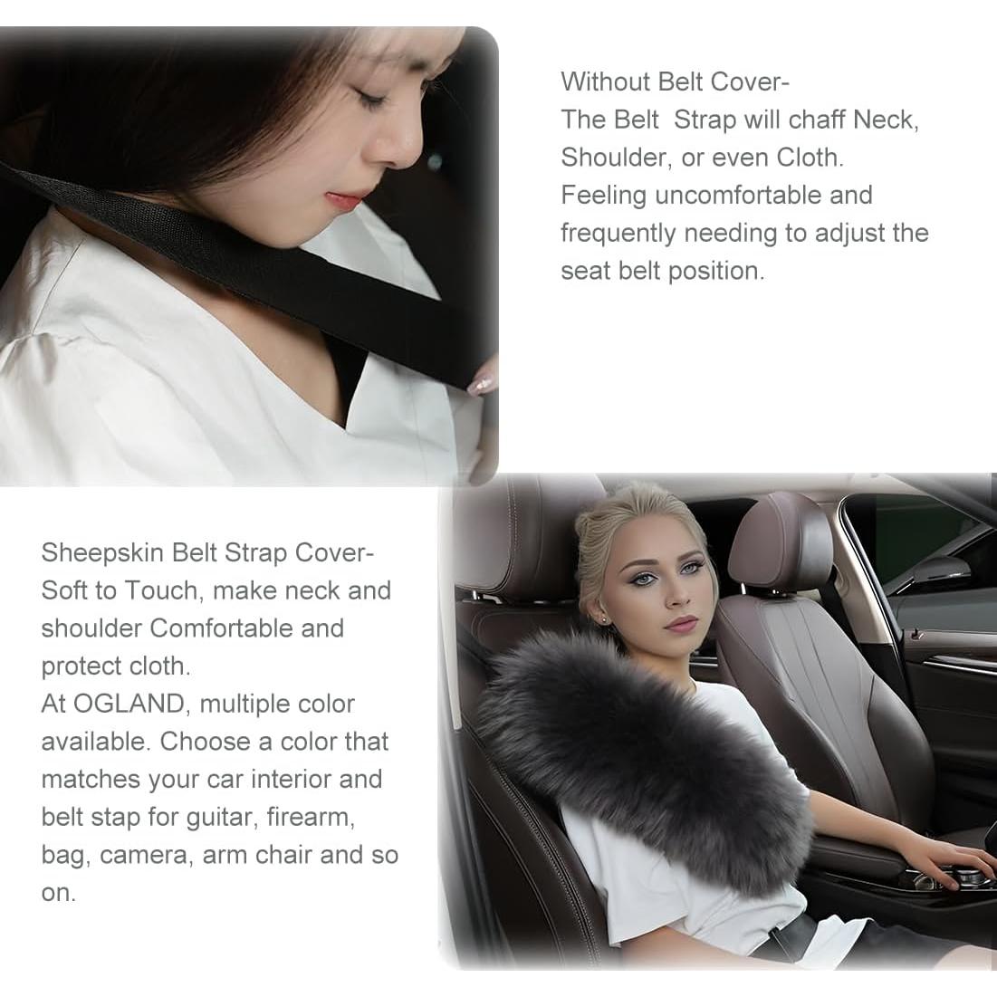 Fuzzy Sheepskin Seat Belt Cover, Fluffy Seatbelt Cover Pad for Pacemaker Adults Kids Women Universal Plush Cozy Long Wool Car,2 Pack Steel