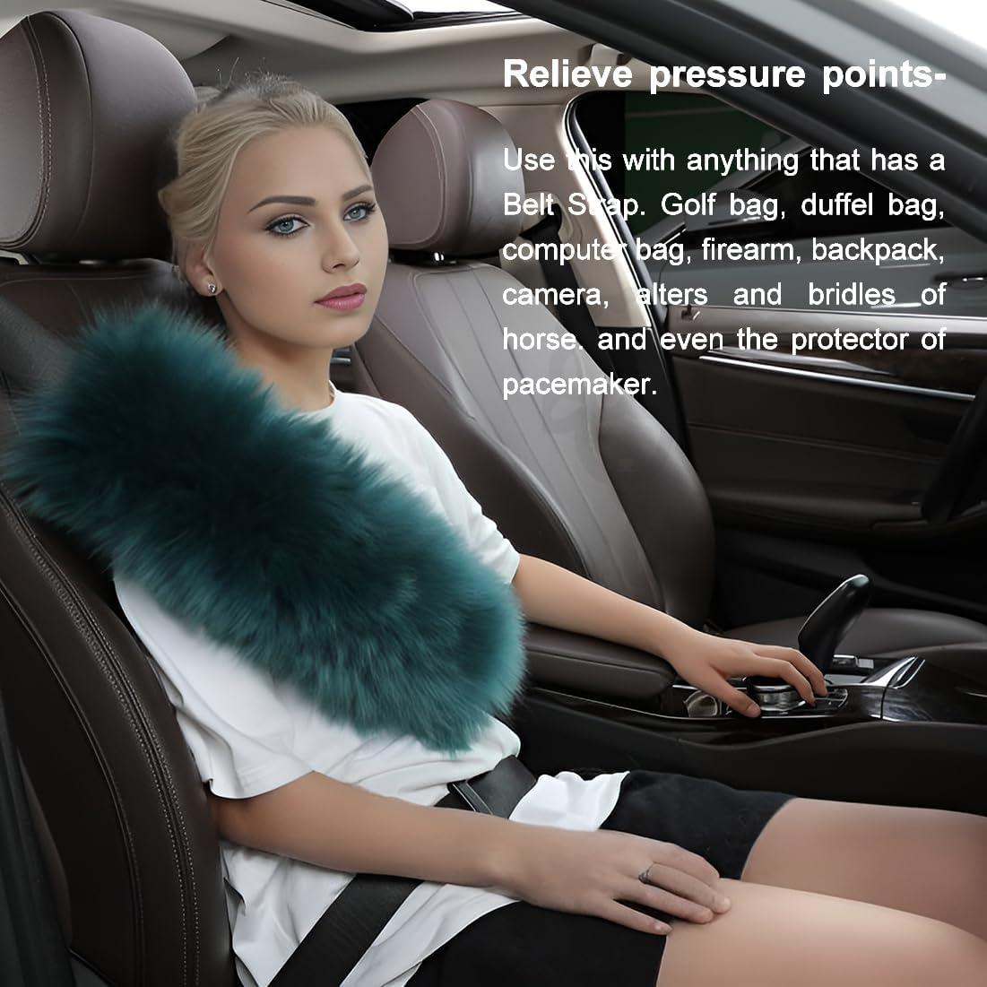 Fuzzy Sheepskin Seat Belt Cover, Fluffy Seatbelt Cover Pad for Pacemaker Adults Kids Women Universal Plush Cozy Long Wool Car,2 Pack Steel