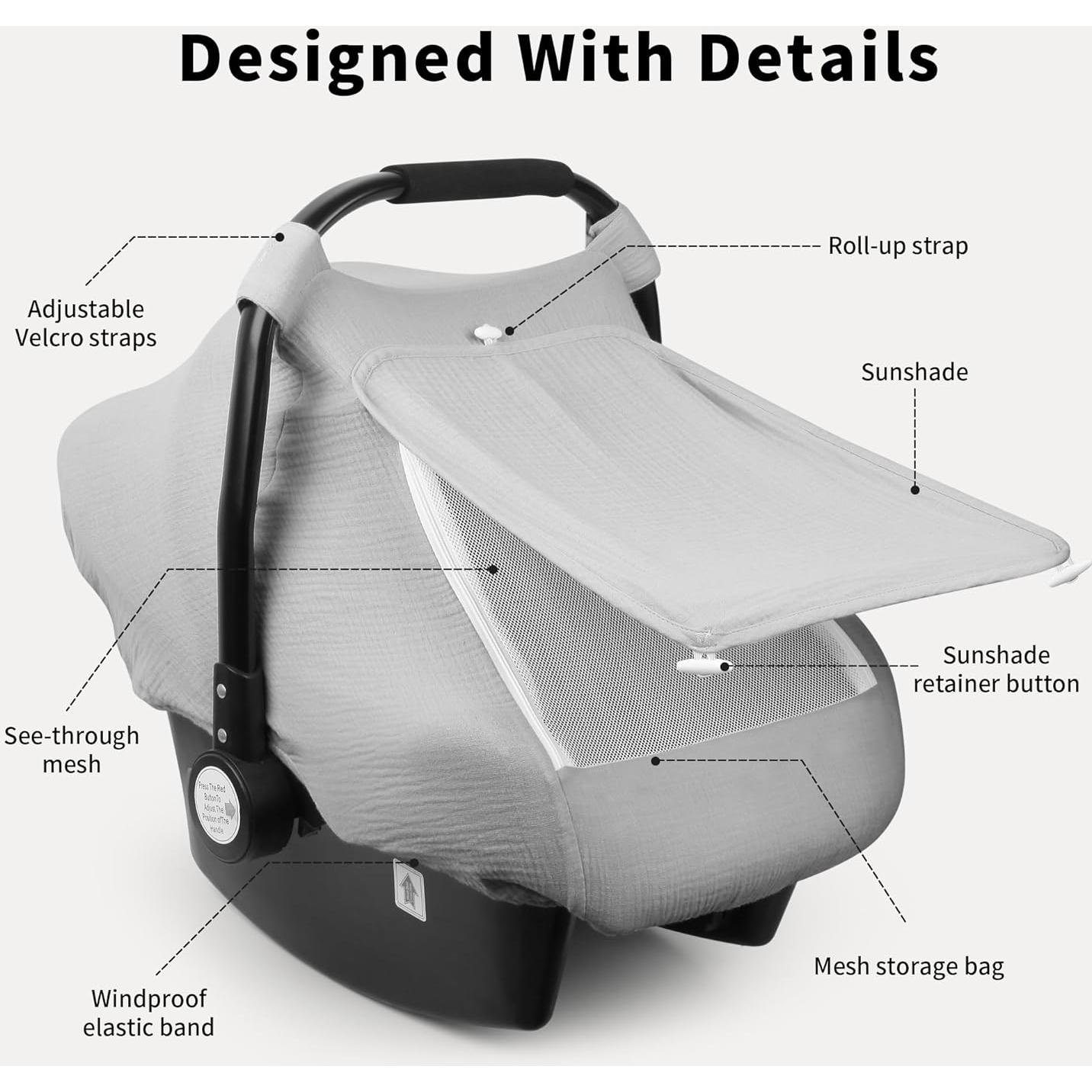 Cubierta de Asiento de Coche Rquite para Bebé Muslín Gris