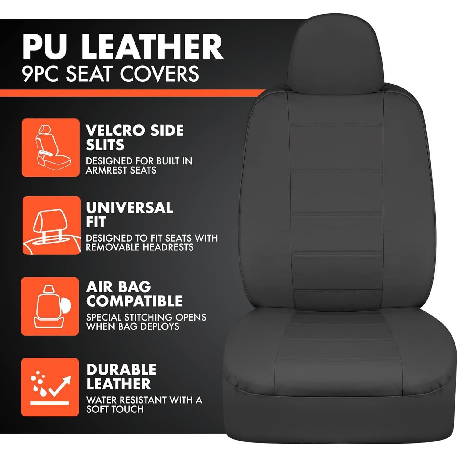 Cubiertas de Asiento de Coche BDK UltraLuxe 9 Piezas Negro