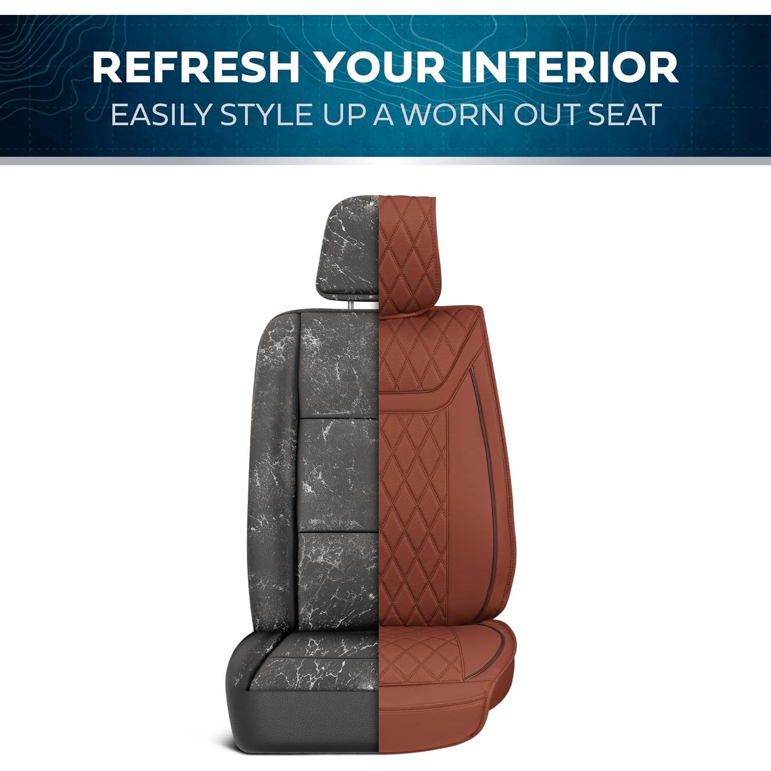 Fundas de Asiento de Coche MotorBox Cuero Sintético Marrón