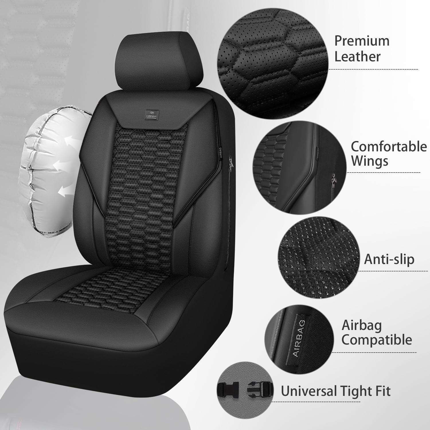 Cubiertas de Asiento Delanteras de Cuero Negro CAR PASS