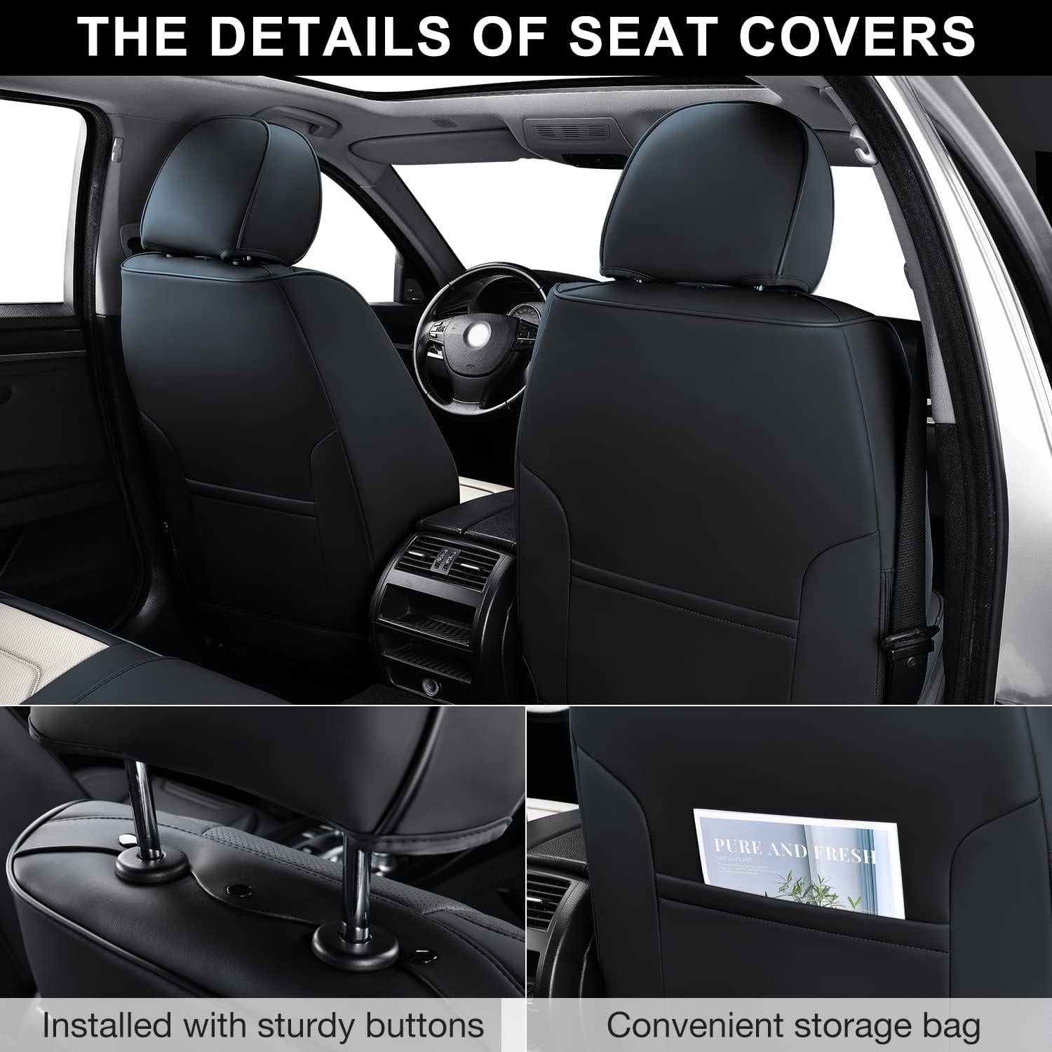 Cubiertas de Asientos de Coche TIEHESYT Juego Completo Negro y Blanco