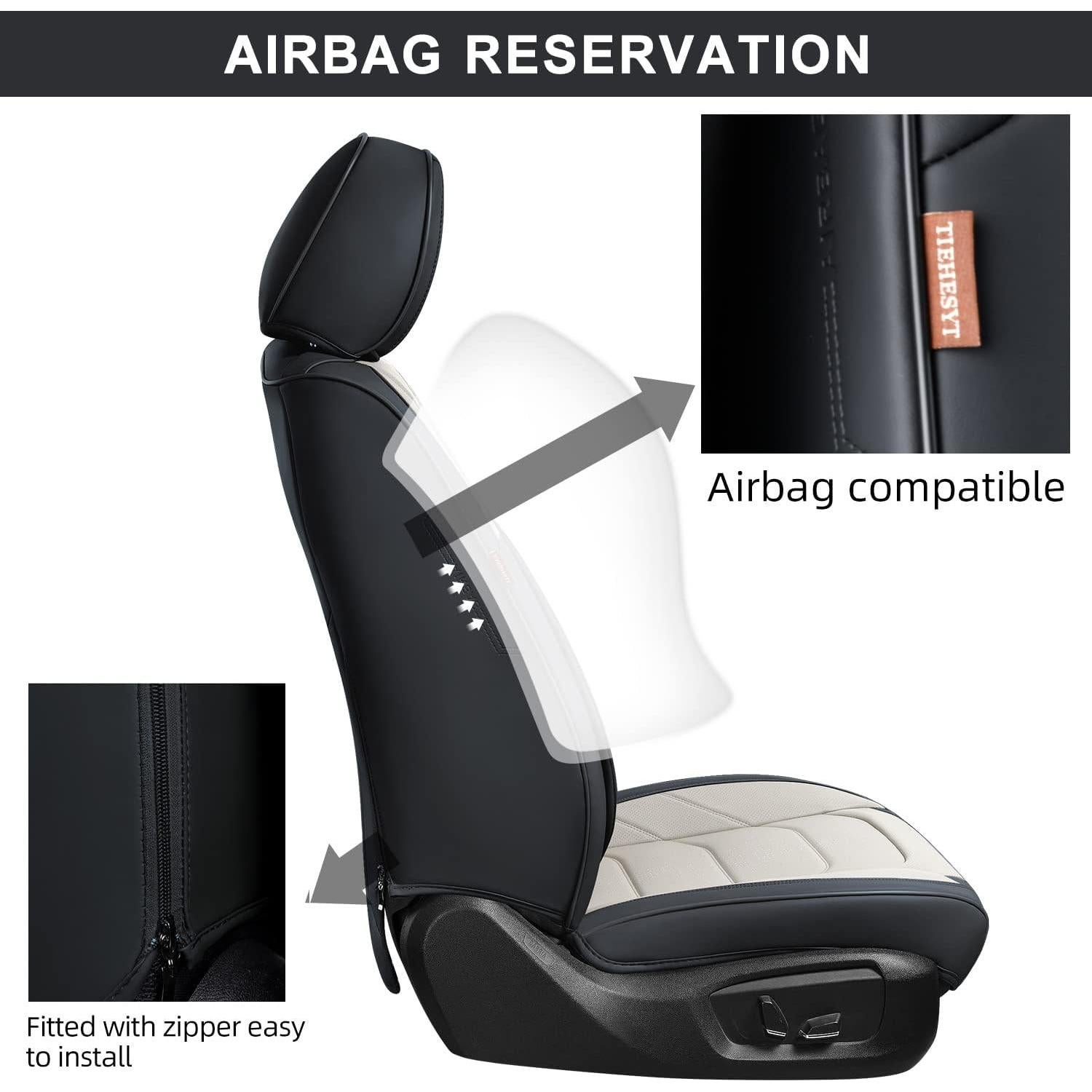 Cubiertas de Asientos de Coche TIEHESYT Juego Completo Negro y Blanco