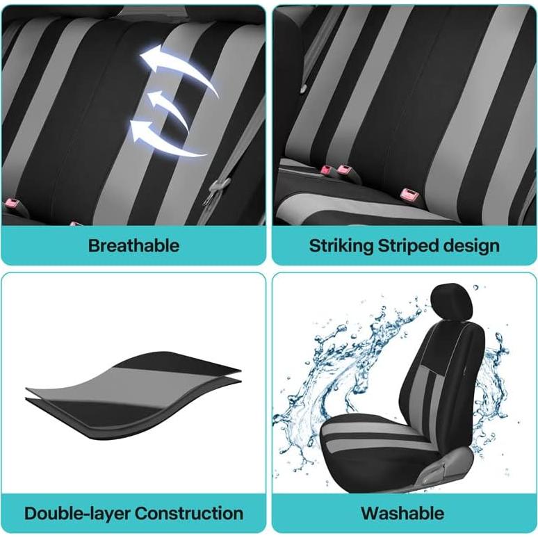 FH Group Funda de Asiento de Coche Universal Rayas Grises