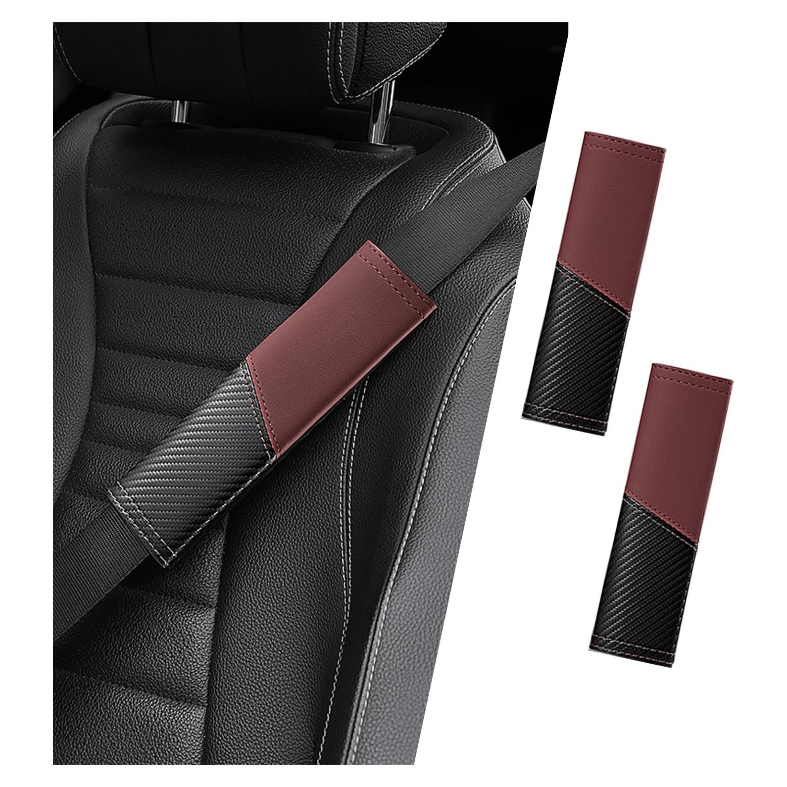 Funda almohadilla cinturón seguridad JDDRY fibra carbono Rojo Vino