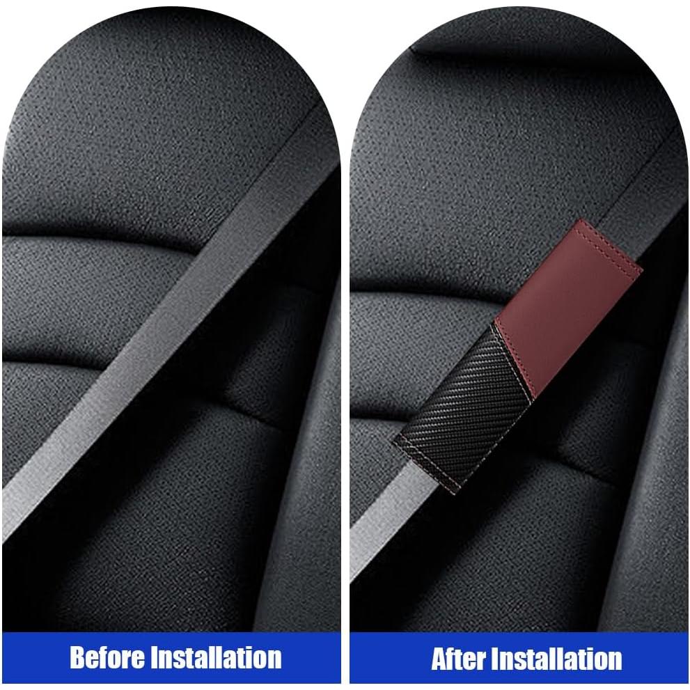 Funda almohadilla cinturón seguridad JDDRY fibra carbono Rojo Vino