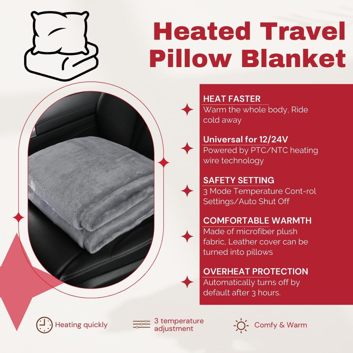 Manta Calentada 12V WARMITORY 2-en-1 Plegable y Portátil