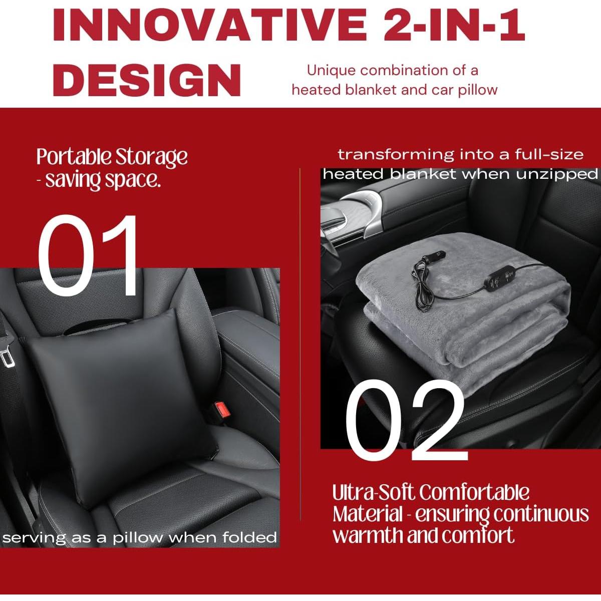 Manta Calentada 12V WARMITORY 2-en-1 Plegable y Portátil