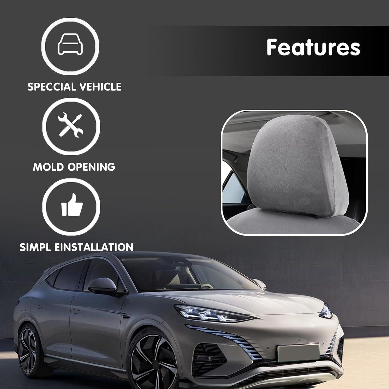 Pack 2 Fundas de Cabecera de Asiento de Coche Flygun Gris