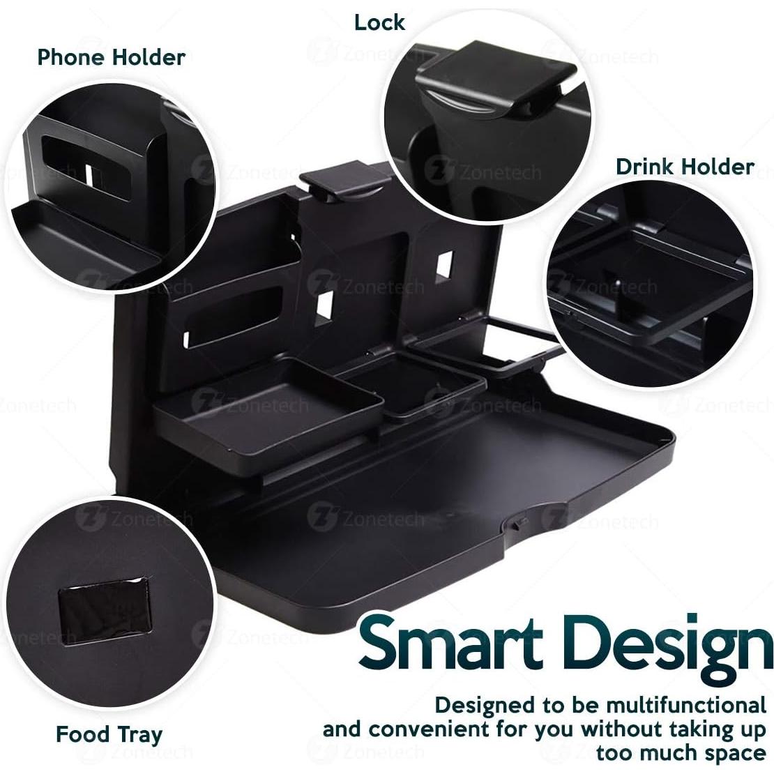 Mesa Plegable Portátil ZONETECH para Coche - Soporte Negro