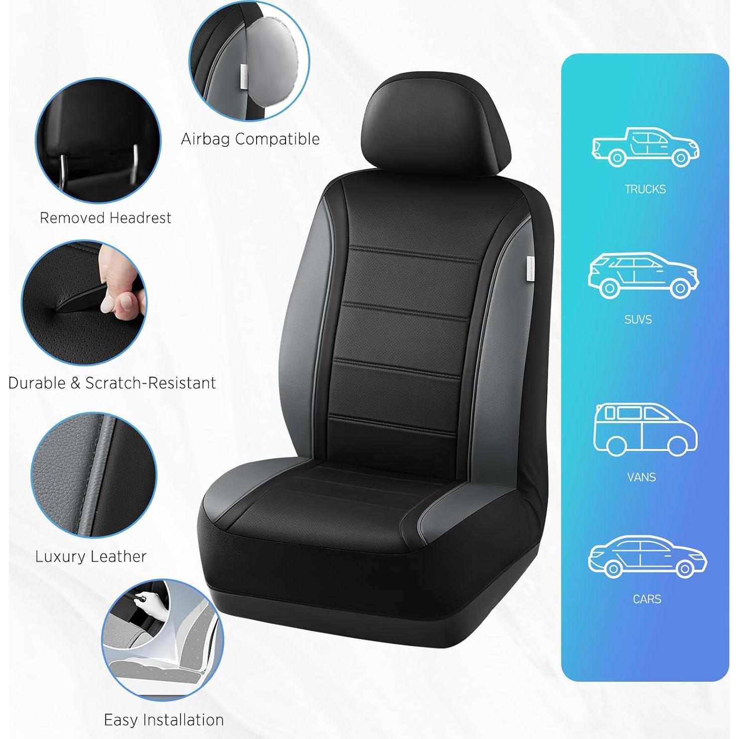 Fundas de Asiento de Cuero Road Comforts Gris Frontal - Universal