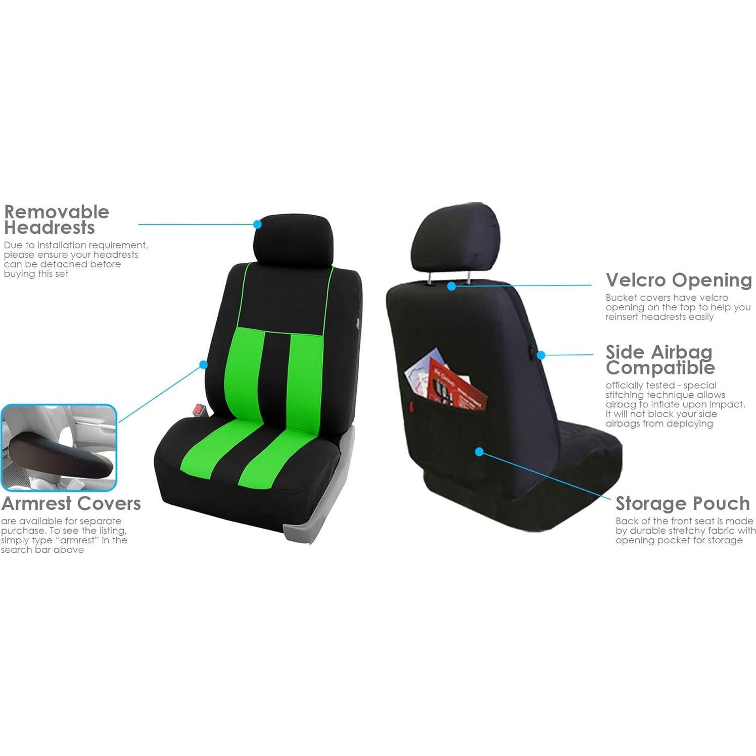 Fundas de Asiento de Coche FH Group Verde/Negro 7 Asientos