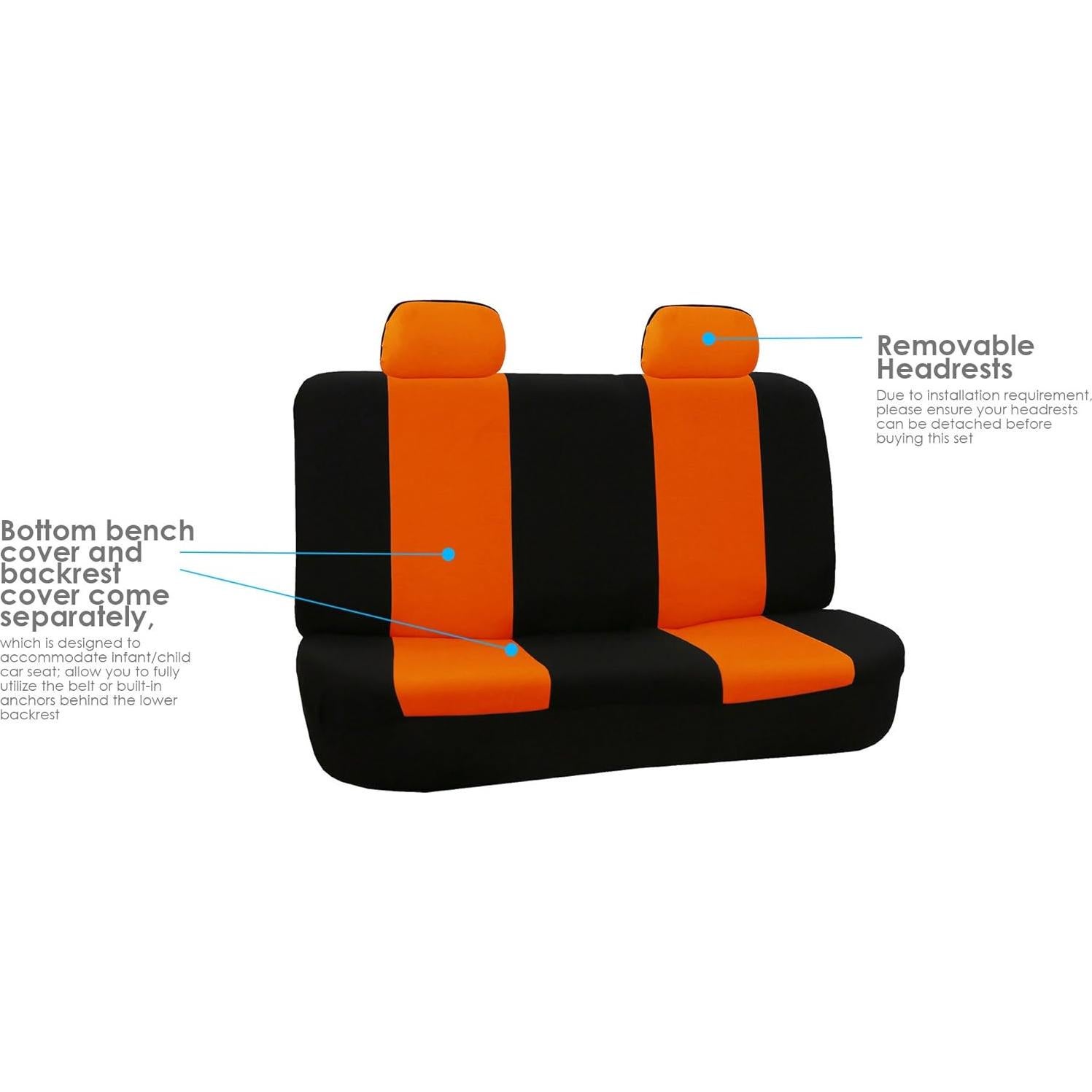 Cubiertas de Asiento Traseras TLH Naranja Ajuste Universal