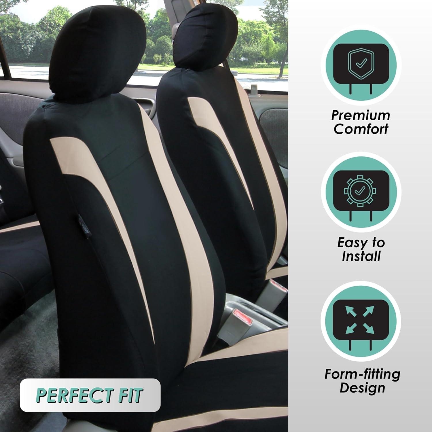 Fundas de Asiento de Coche FH Group Beige y Negro Juego Completo