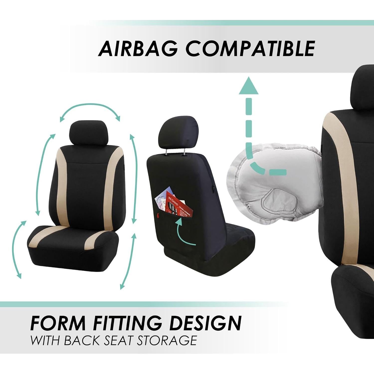 Fundas de Asiento de Coche FH Group Beige y Negro Juego Completo