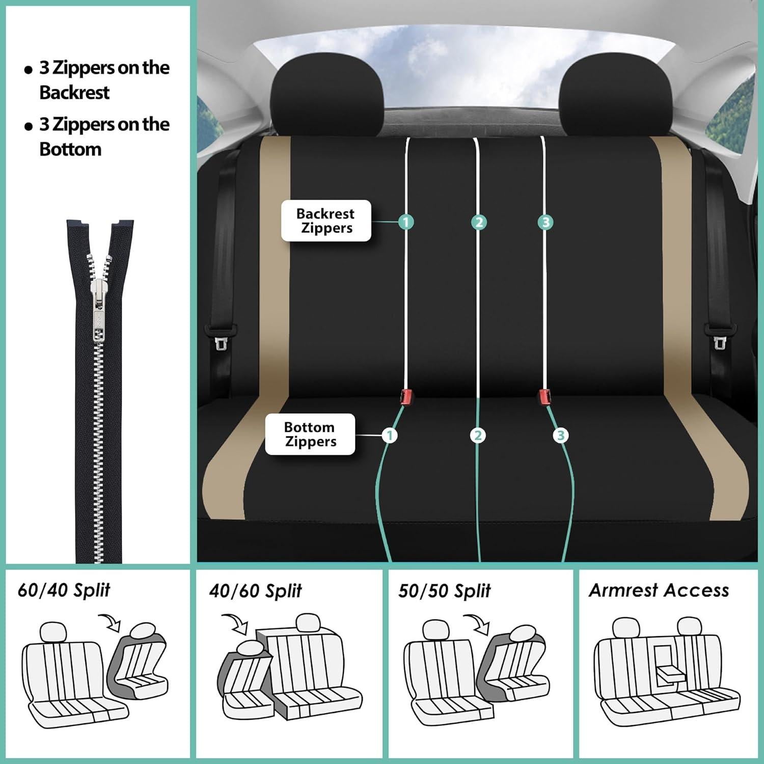 Fundas de Asiento de Coche FH Group Beige y Negro Juego Completo
