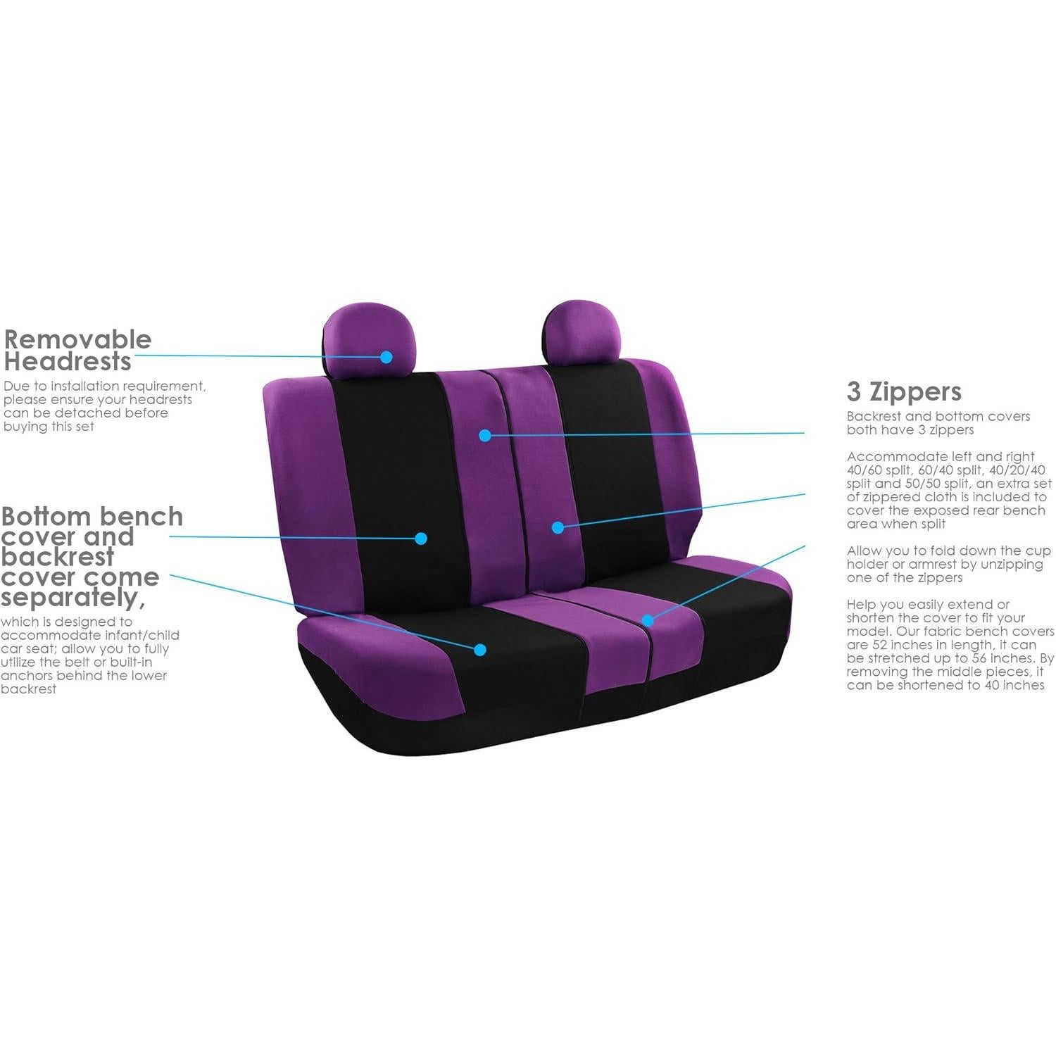Fundas de Asiento de Coche FH Group Moradas Juego Completo
