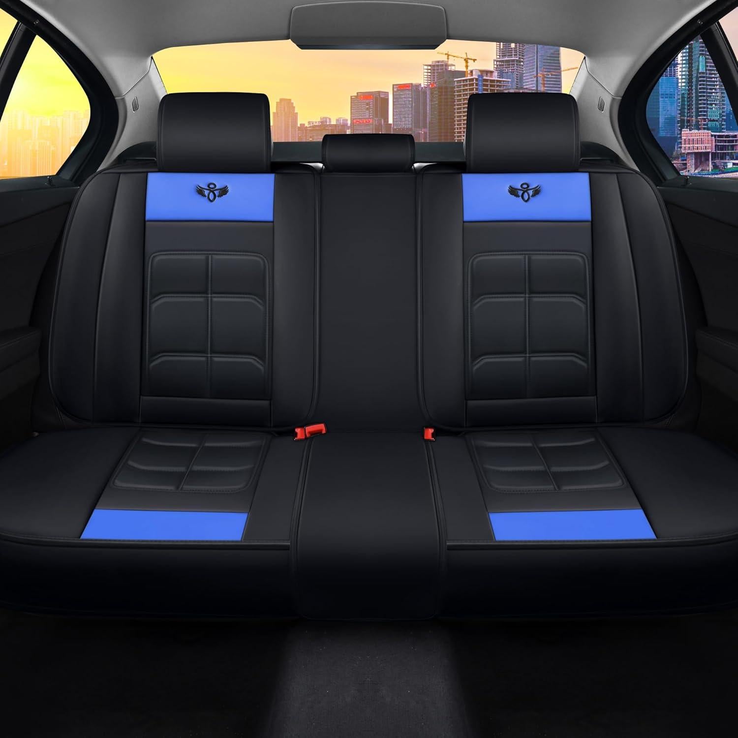 Fundas de Asiento de Auto Zvaluqy Zvaluqy05 Cuero Negro-Azul