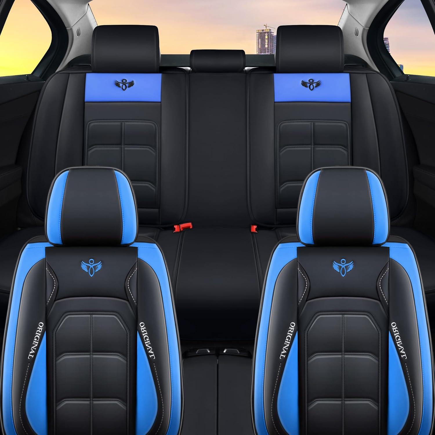 Fundas de Asiento de Auto Zvaluqy Zvaluqy05 Cuero Negro-Azul