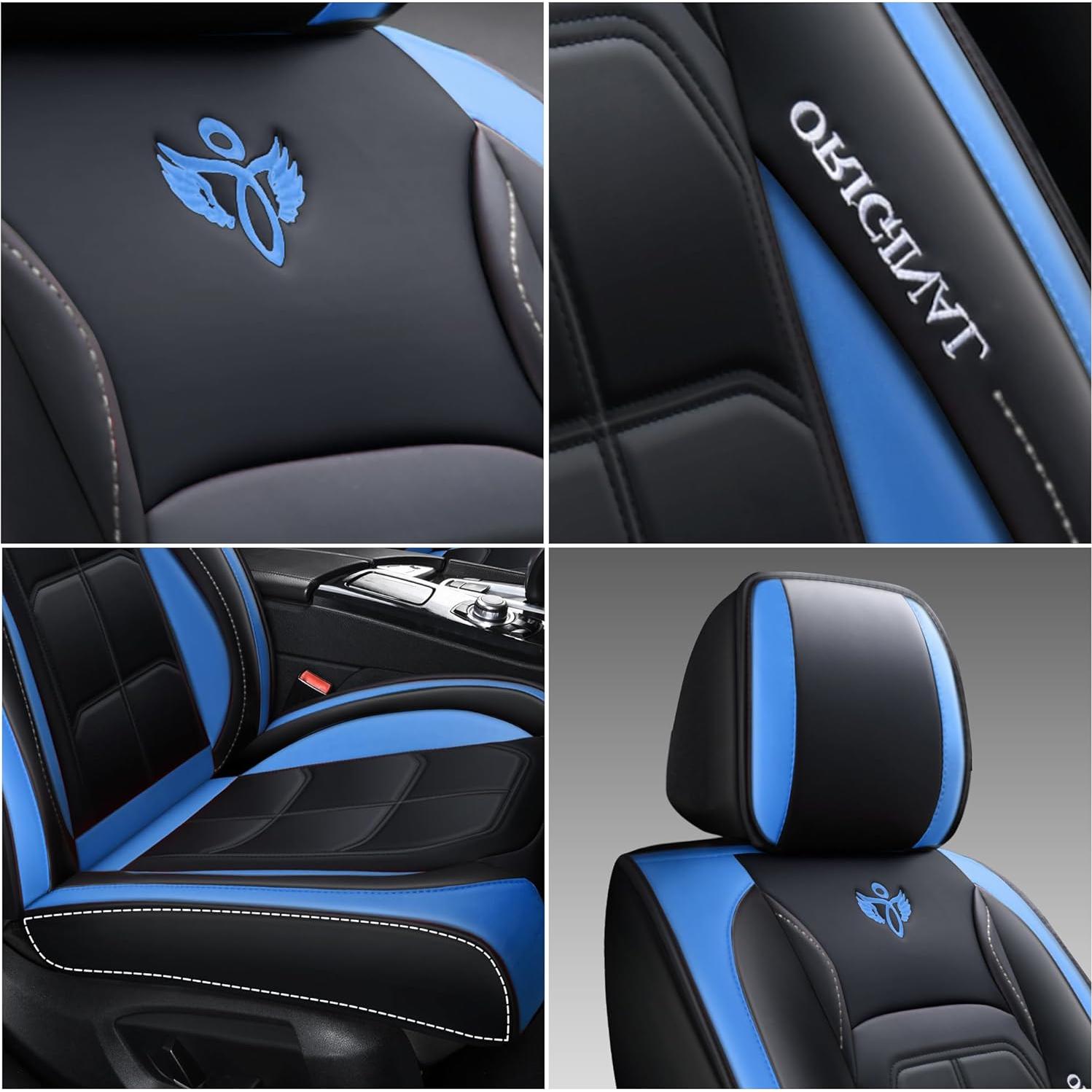 Fundas de Asiento de Auto Zvaluqy Zvaluqy05 Cuero Negro-Azul