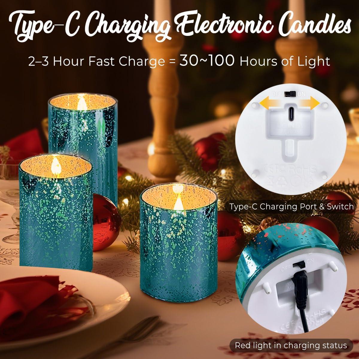 Vela LED Recargable Sin Llama LEDHOLYT 3 Piezas Azul