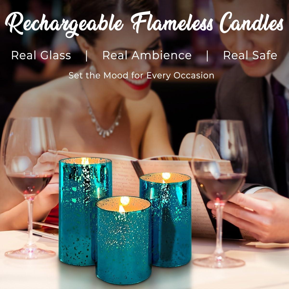 Vela LED Recargable Sin Llama LEDHOLYT 3 Piezas Azul