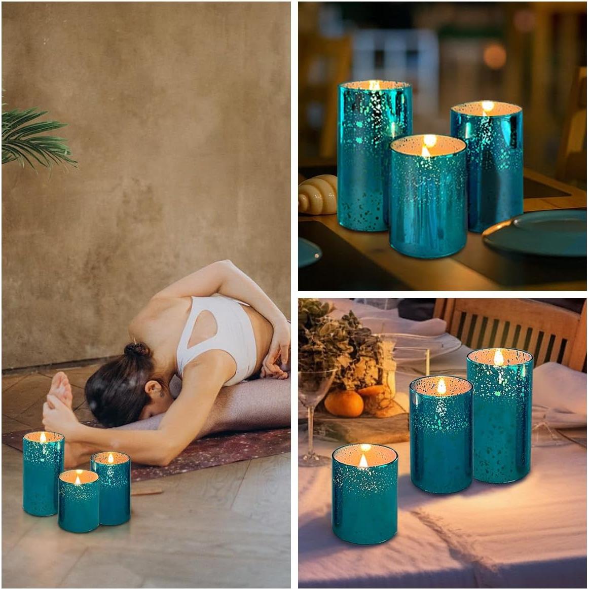 Vela LED Recargable Sin Llama LEDHOLYT 3 Piezas Azul