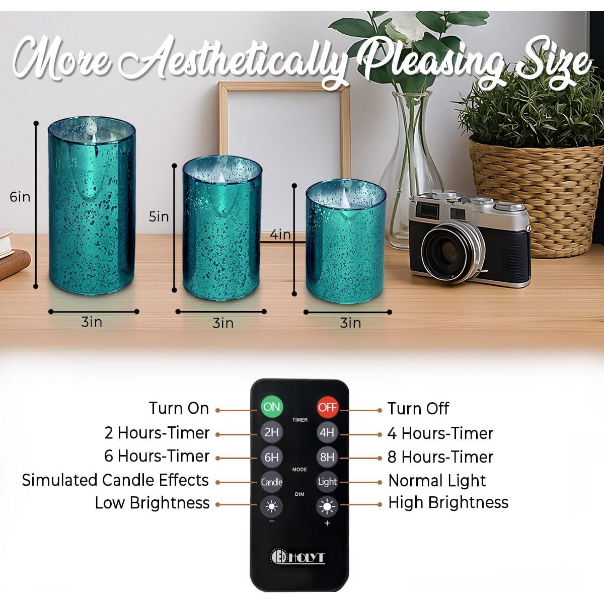 Vela LED Recargable Sin Llama LEDHOLYT 3 Piezas Azul