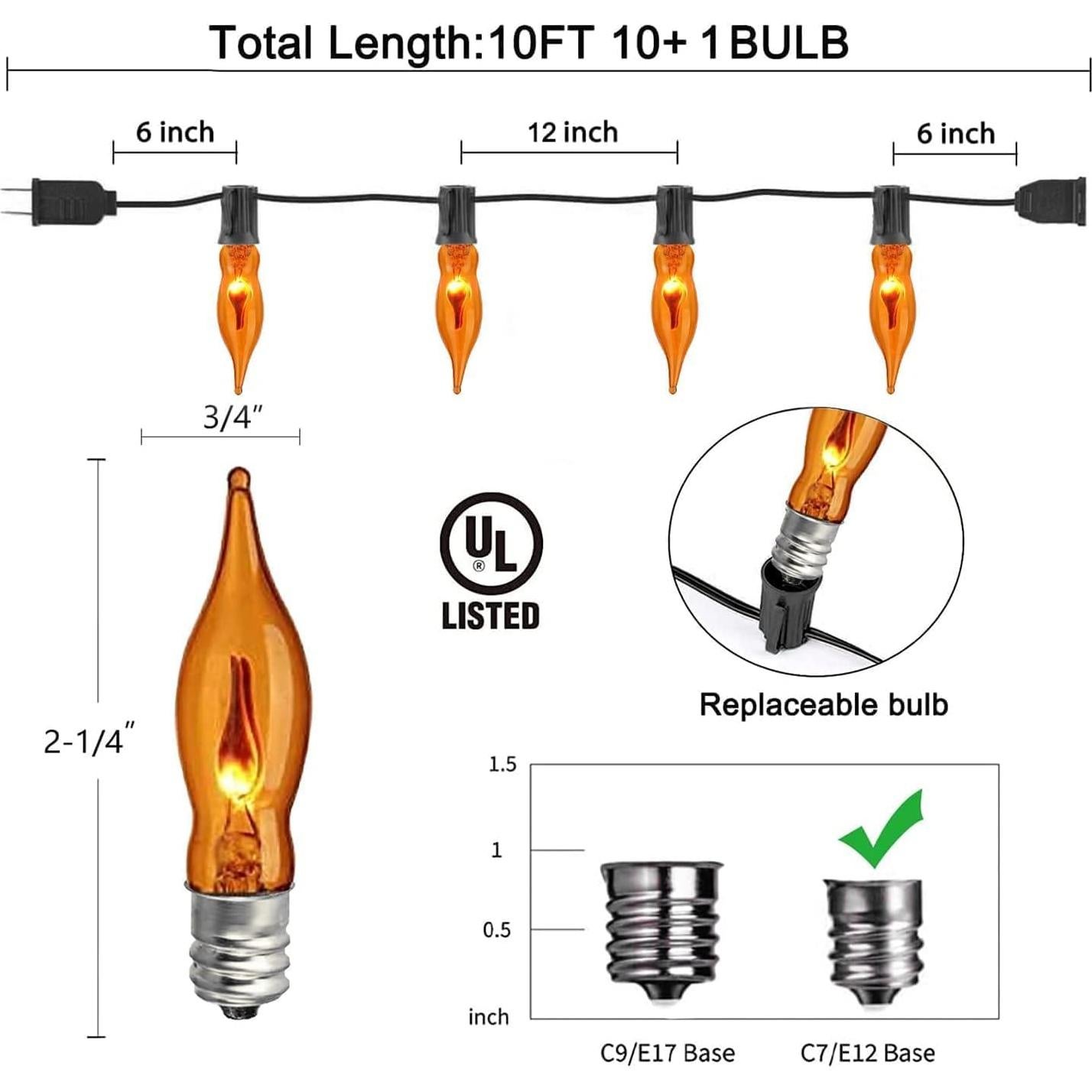 Luces de Cuerda C18 de Llama Parpadeante 3.05m Naranja E12