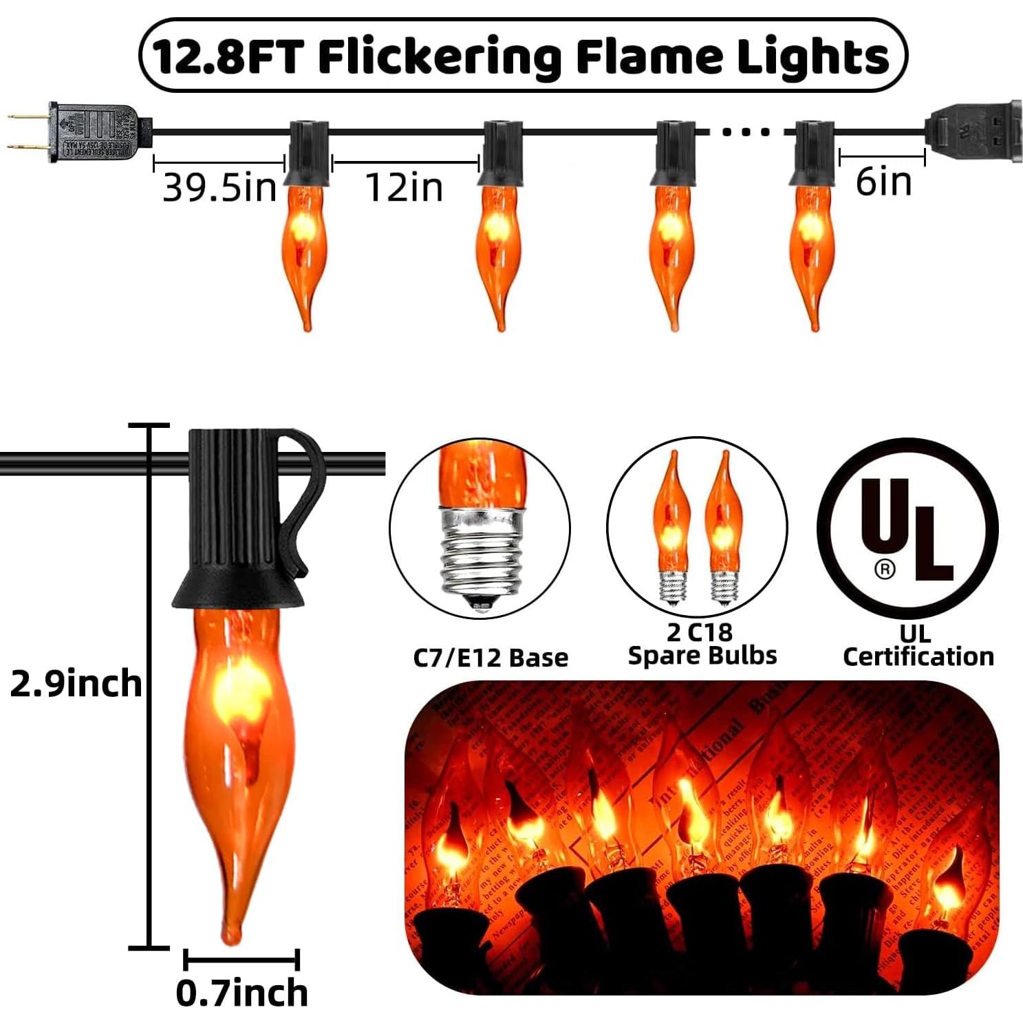 Luces de Cuerda Parpadeantes Naranjas SOTOPOO 3.9m Halloween