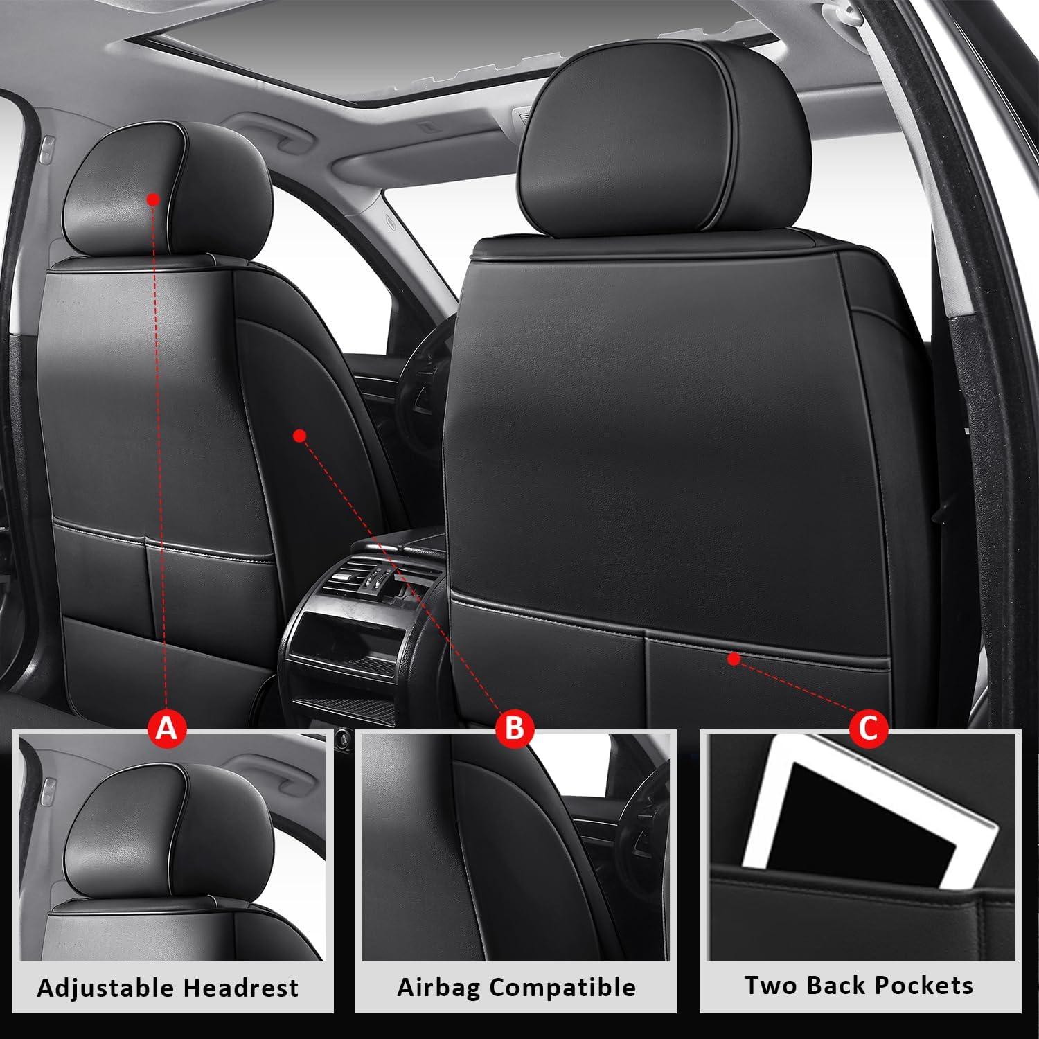 Fundas de Asiento Delantero MIROZO 2PCS Cuero Negro Universal