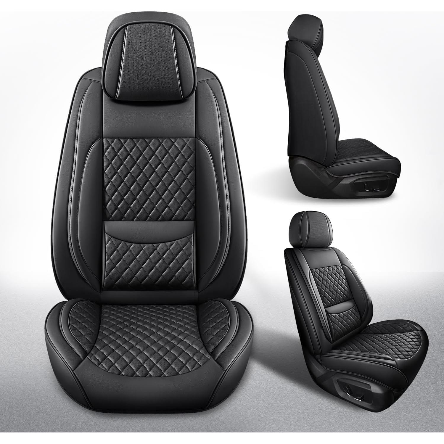 Fundas de Asiento Delantero MIROZO 2PCS Cuero Negro Universal