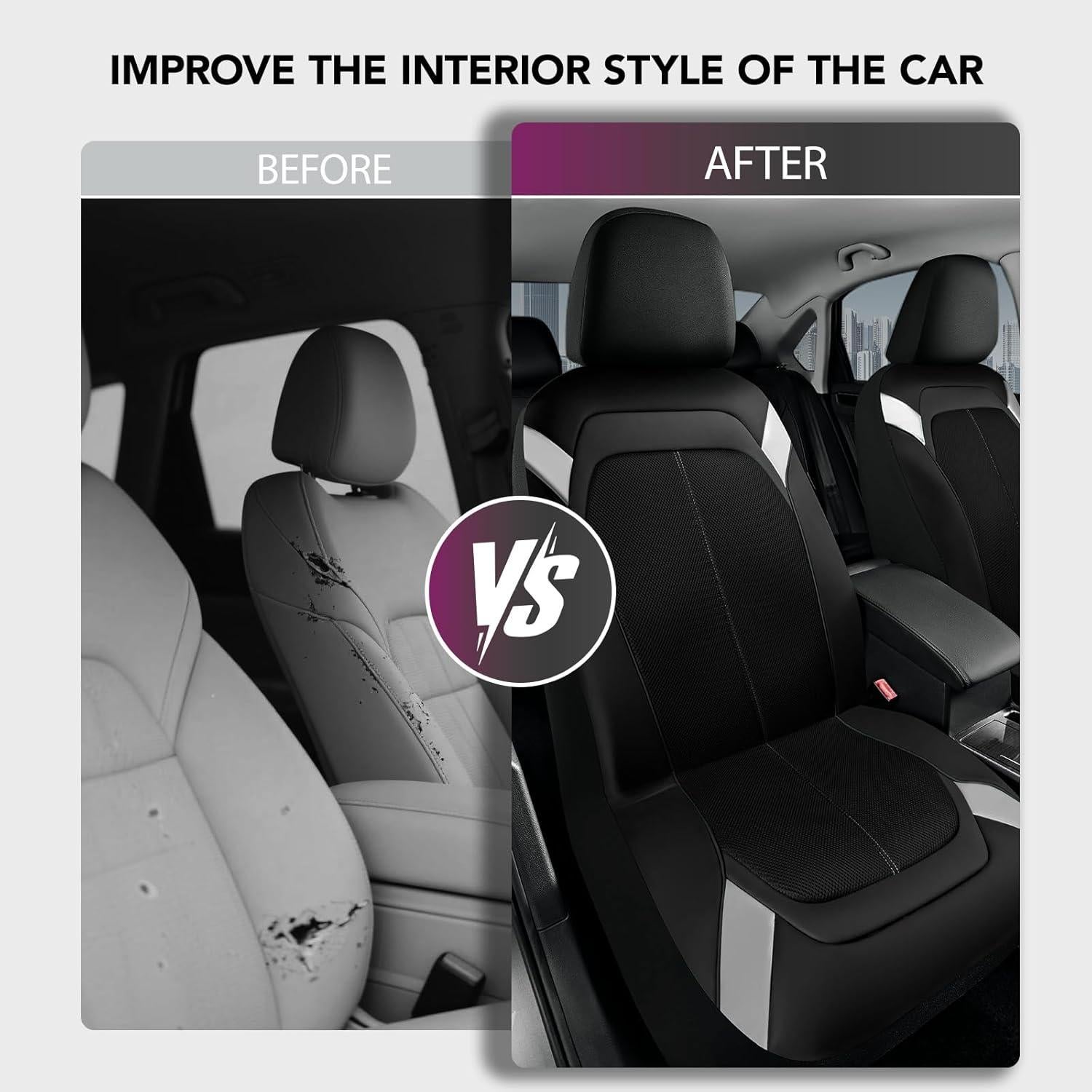 Funda de Asiento de Auto PIC AUTO - Cuero Negro y Plateado Universal