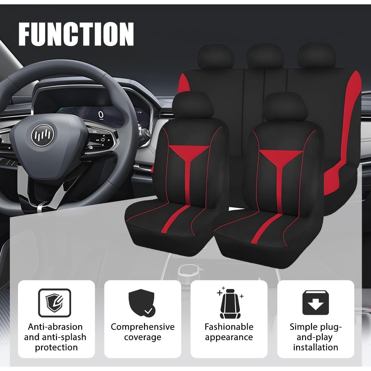 Funda de Asiento de Coche Zpana Juego Completo Universal Rojo