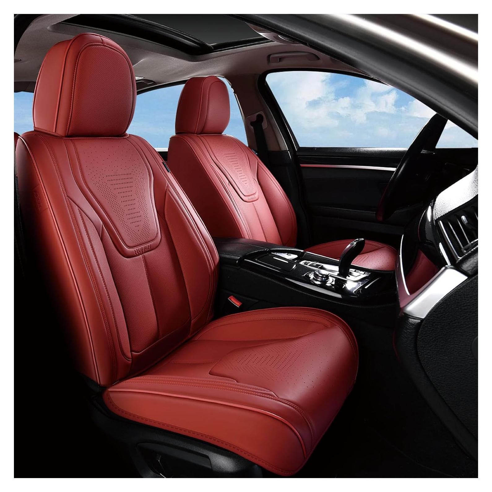 FLORICH Fundas de Asiento Delantero de Cuero Sintético Rojo